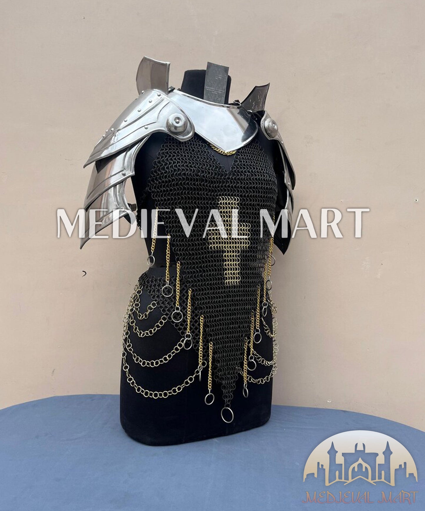 MEDIEVALMART FR Bouclier Viking Iconique Valhalla Noir/Gris – Ivar le Désossé avec Pointes en Fer | Cadeau pour Papa