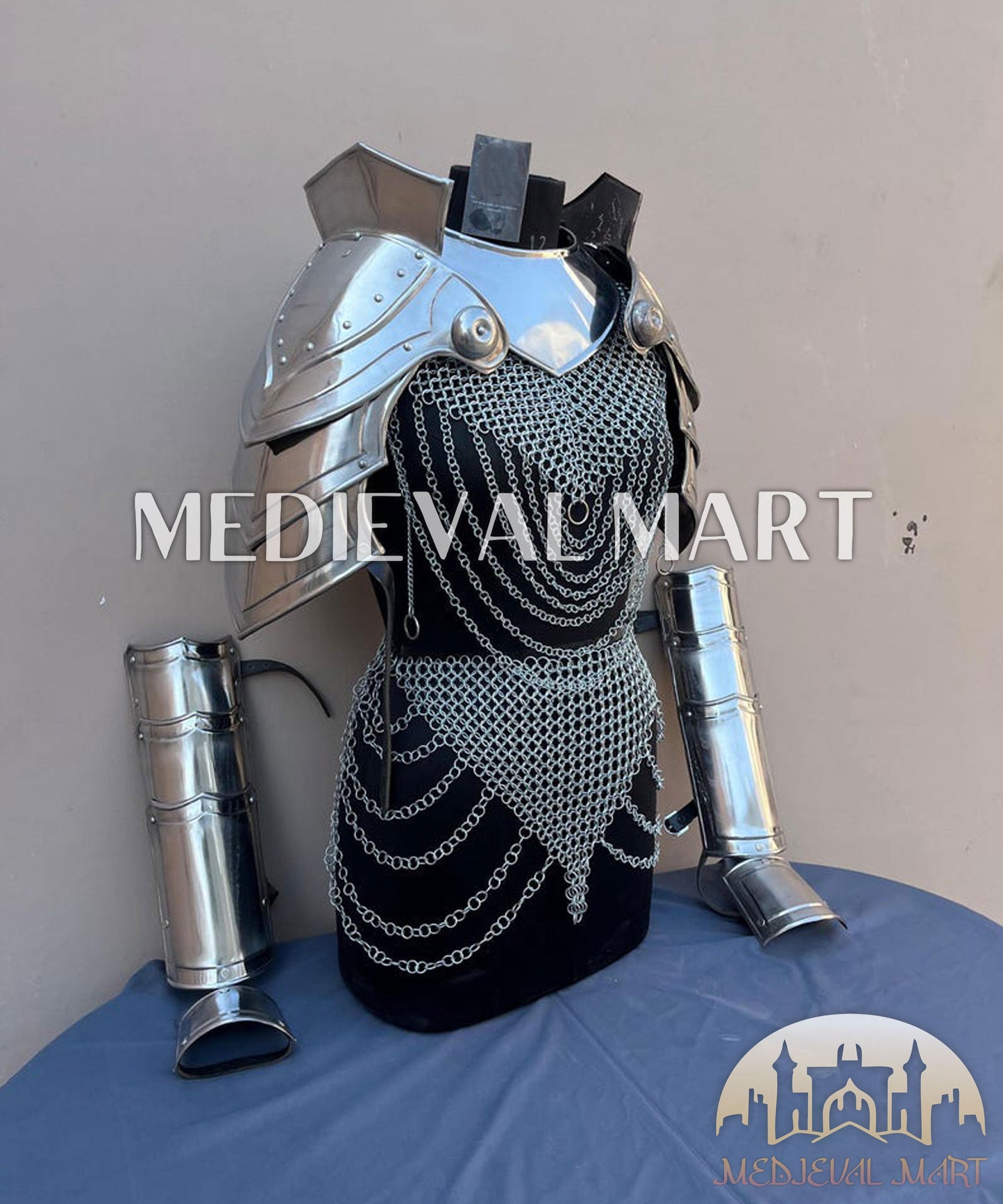 MEDIEVALMART FR Bouclier Viking Iconique Valhalla Noir/Gris – Ivar le Désossé avec Pointes en Fer | Cadeau pour Papa