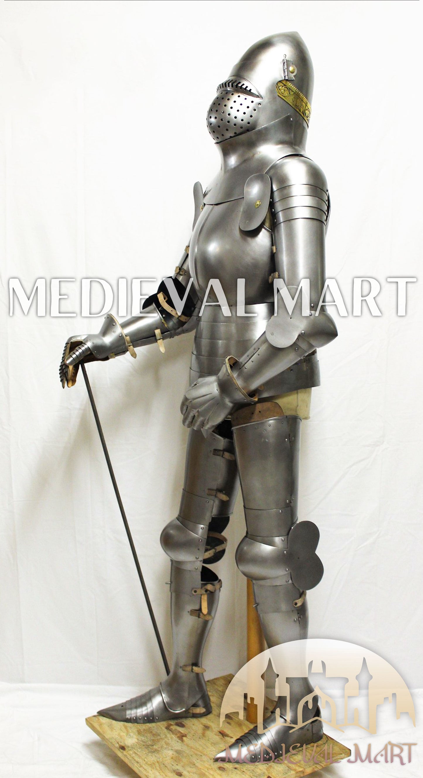 MEDIEVALMART FR Armure de Combat du XIVe Siècle – Ensemble Complet d’Armure de Buhurt avec Bassinet Klappvisor & Épée