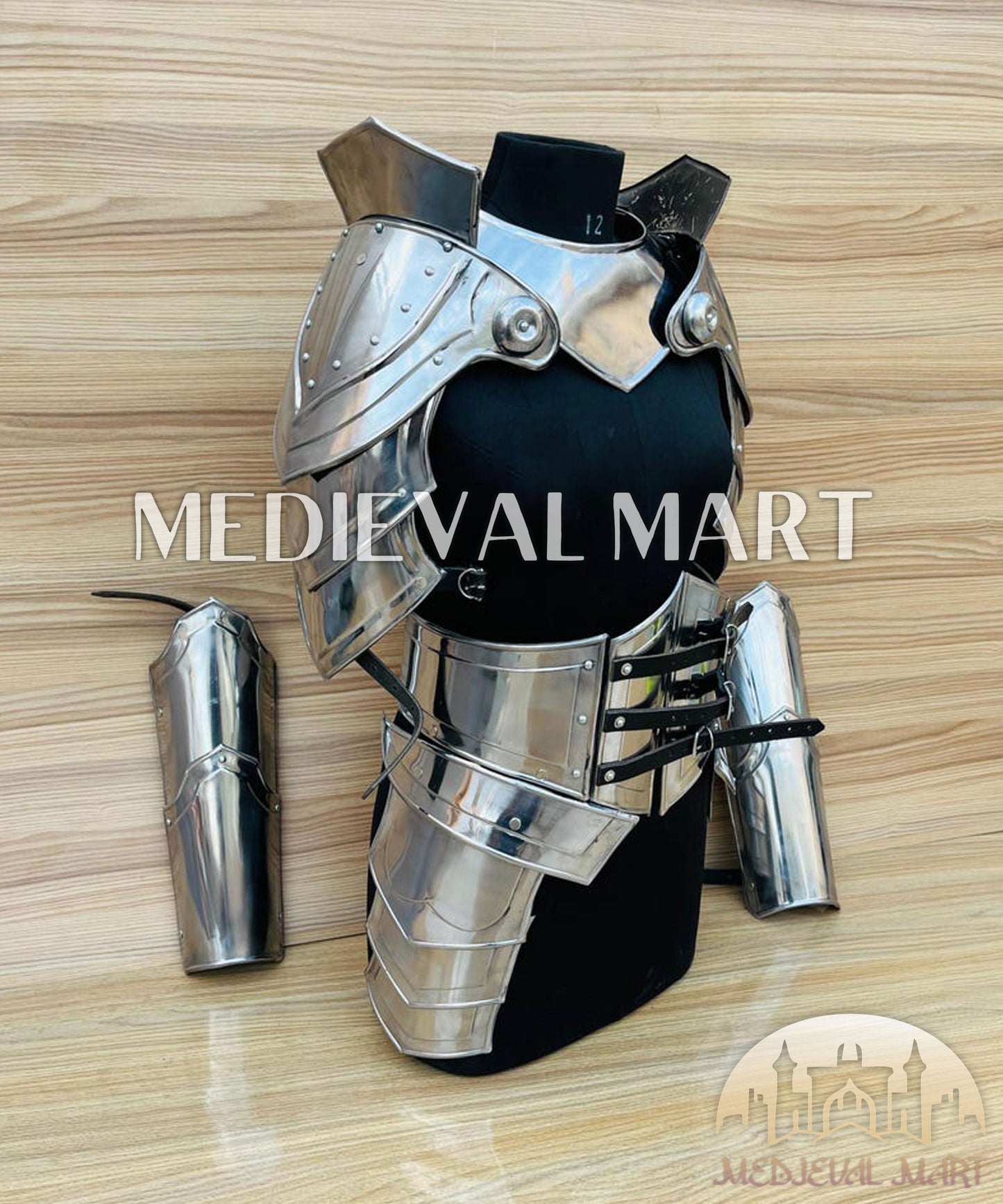 MEDIEVALMART FR Bouclier Viking Iconique Valhalla Noir/Gris – Ivar le Désossé avec Pointes en Fer | Cadeau pour Papa