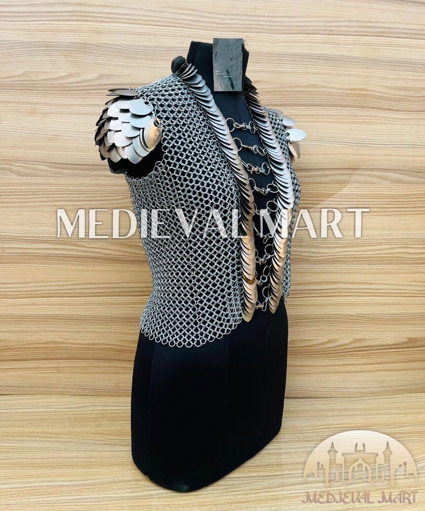 MEDIEVALMART FR Bouclier Viking Iconique Valhalla Noir/Gris – Ivar le Désossé avec Pointes en Fer | Cadeau pour Papa