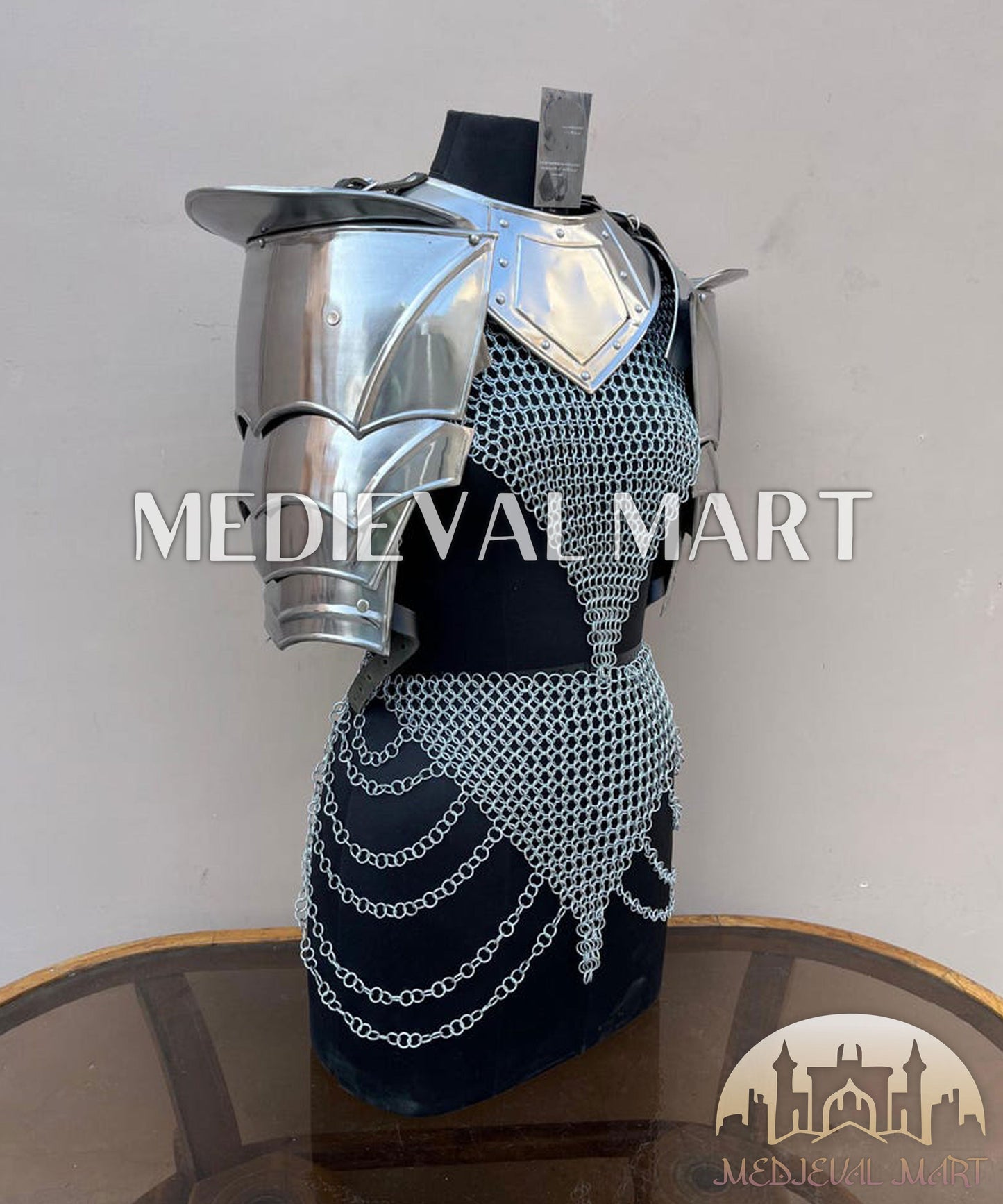 MEDIEVALMART FR Bouclier Viking Iconique Valhalla Noir/Gris – Ivar le Désossé avec Pointes en Fer | Cadeau pour Papa