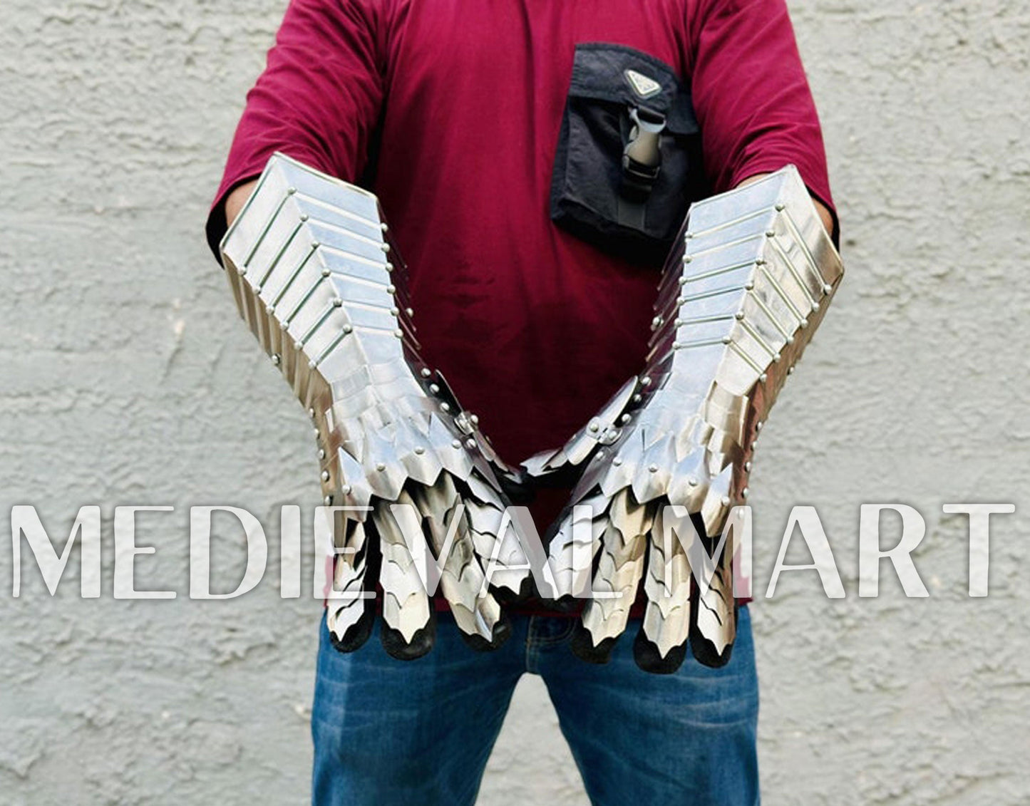 MEDIEVALMART FR Ensemble De Gantelets Dorés Inspirés De Sauron Witcher LOTR Avec Étoile Bleue – Gants D’Armure Cosplay