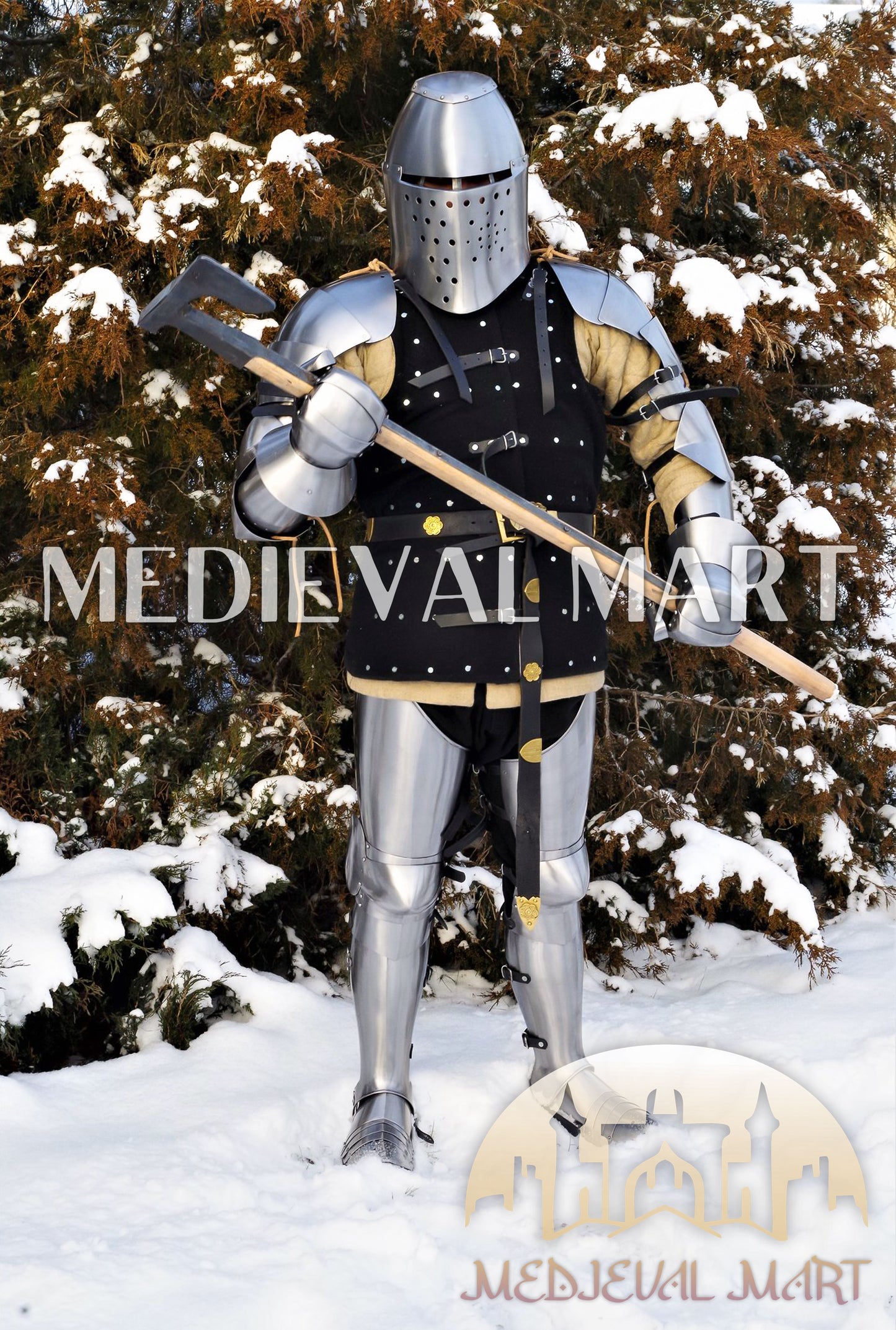 MEDIEVALMART FR Armure de Combat du XIVe Siècle – Ensemble Complet d’Armure de Buhurt avec Bassinet Klappvisor & Épée