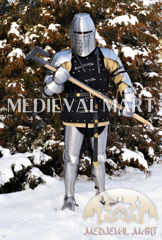 MEDIEVALMART FR Armure de Combat du XIVe Siècle – Ensemble Complet d’Armure de Buhurt avec Bassinet Klappvisor & Épée