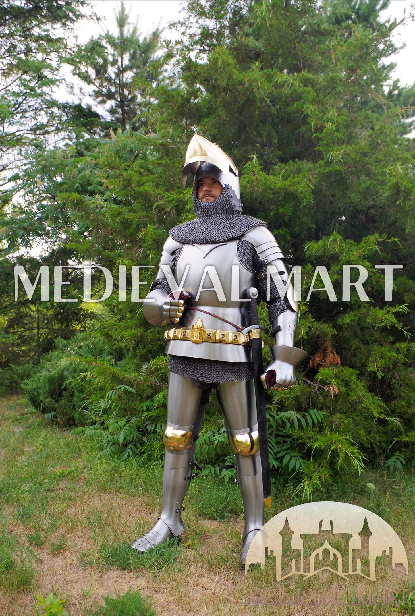MEDIEVALMART FR Armure de Combat du XIVe Siècle – Ensemble Complet d’Armure de Buhurt avec Bassinet Klappvisor & Épée