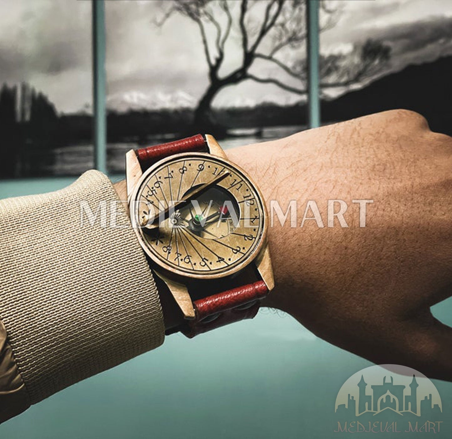 MEDIEVALMART FR Boussole Nautique Vintage Trip Gear en Laiton – Finition Or Brillant avec Base en Bois | Cadeau pour Maman