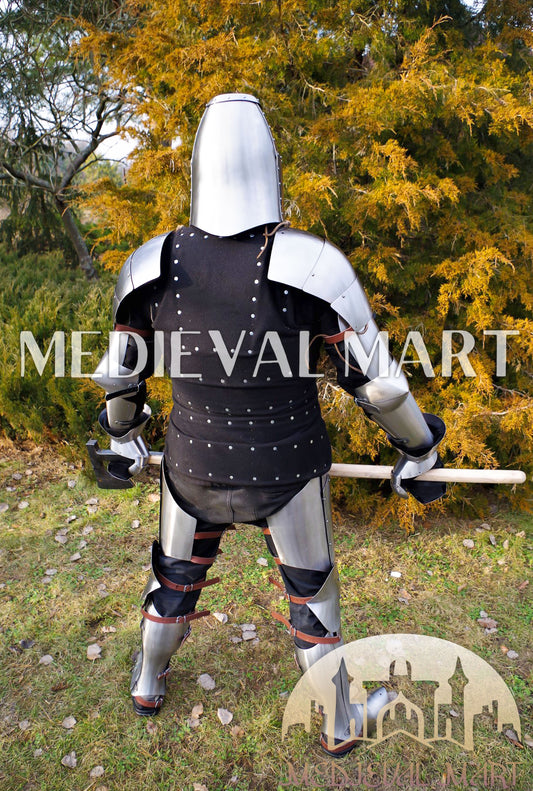 MEDIEVALMART FR Armure de Combat du XIVe Siècle – Ensemble Complet d’Armure de Buhurt avec Bassinet Klappvisor & Épée