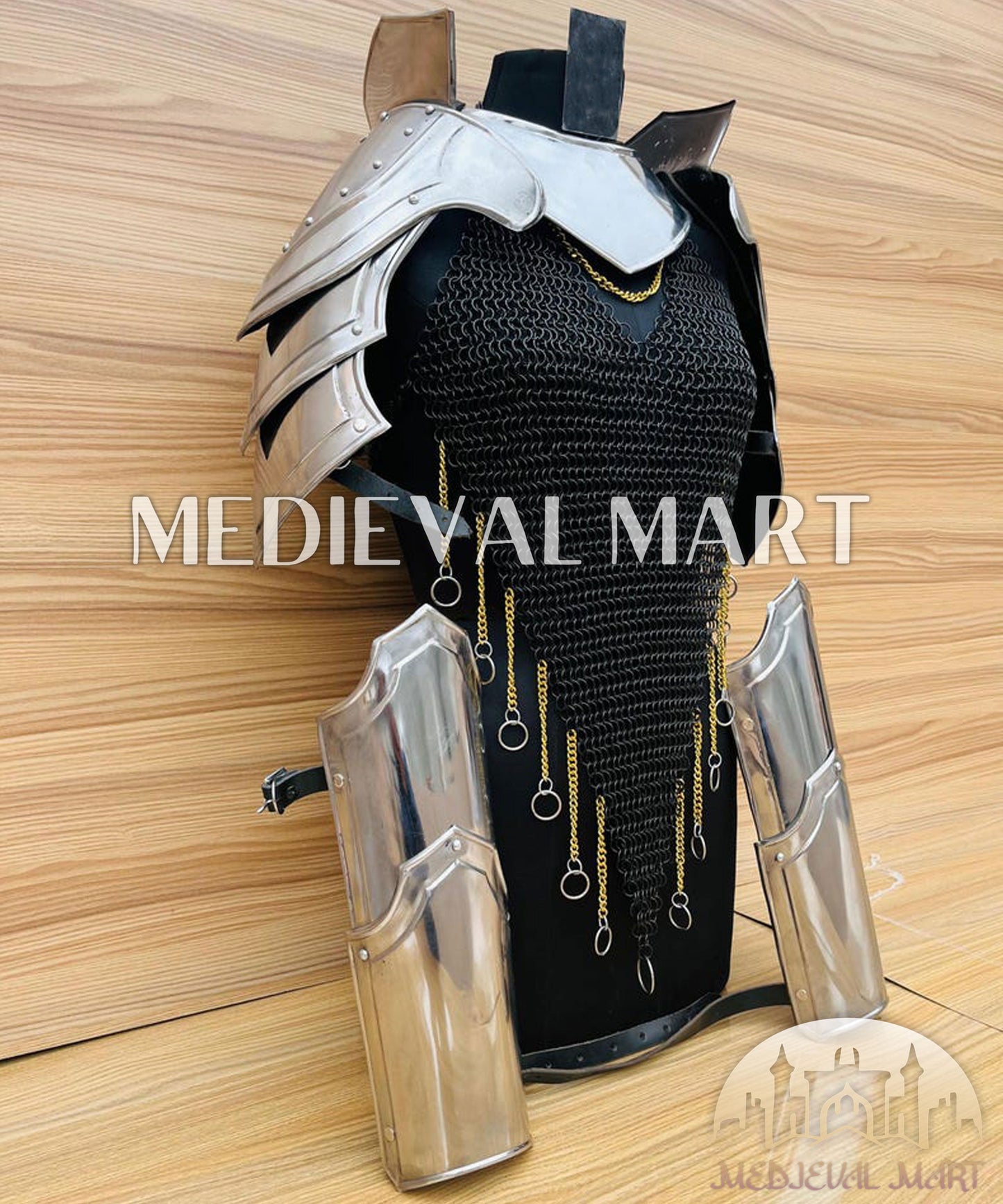MEDIEVALMART FR Bouclier Viking Iconique Valhalla Noir/Gris – Ivar le Désossé avec Pointes en Fer | Cadeau pour Papa