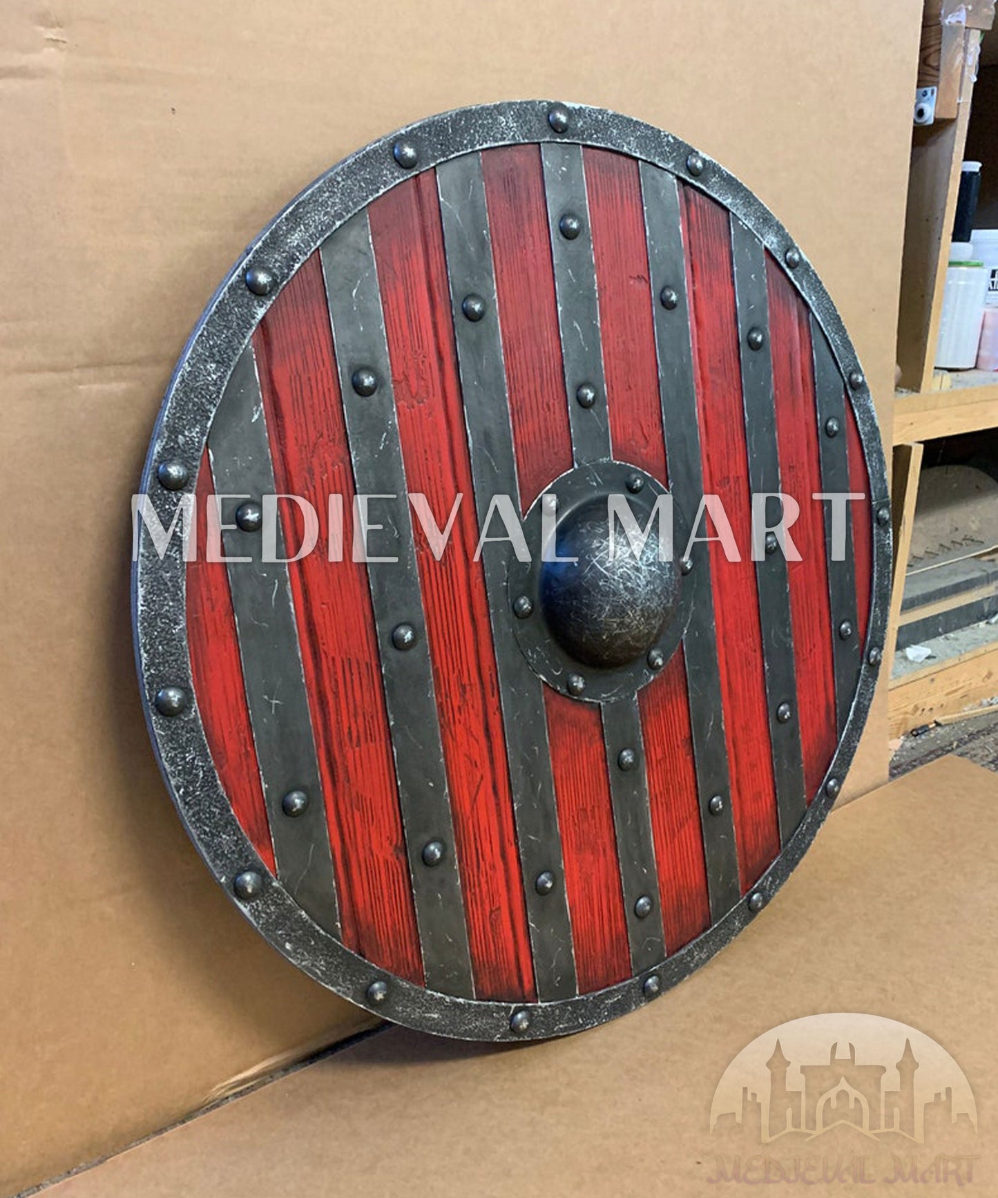 MEDIEVALMART FR Bouclier Viking Iconique Jarl Borg à Pointes en Fer – Bouclier Viking Battleworn | Cadeau pour Papa
