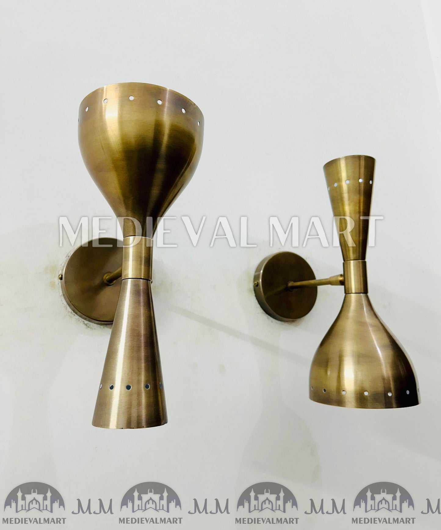 MEDIEVALMART FR Applique Murale À Double Cône En Laiton Marron, Lampe De Coiffeuse Fabriquée À La Main