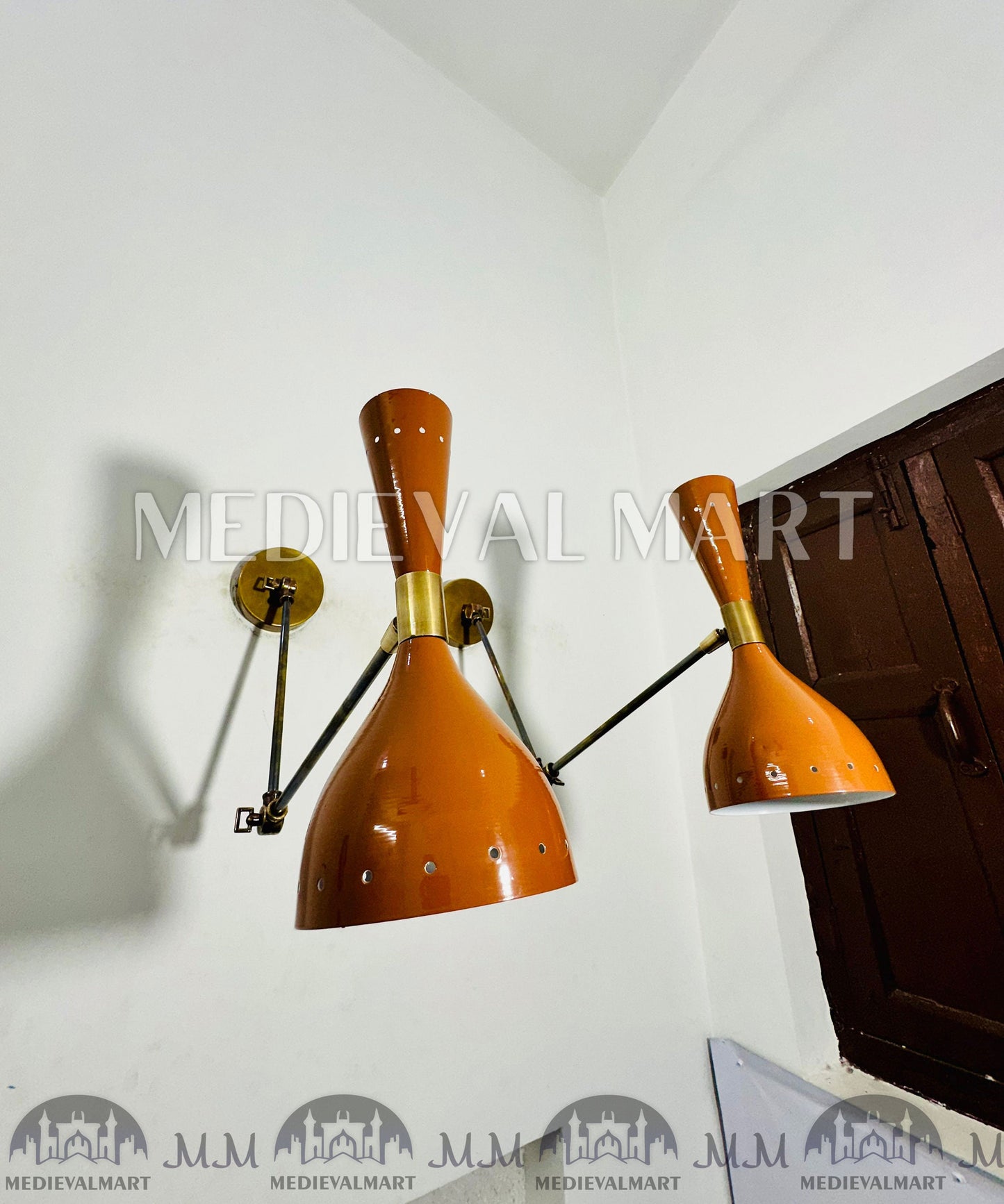 MEDIEVALMART FR Applique Murale À Double Cône En Laiton Marron, Lampe De Coiffeuse Fabriquée À La Main