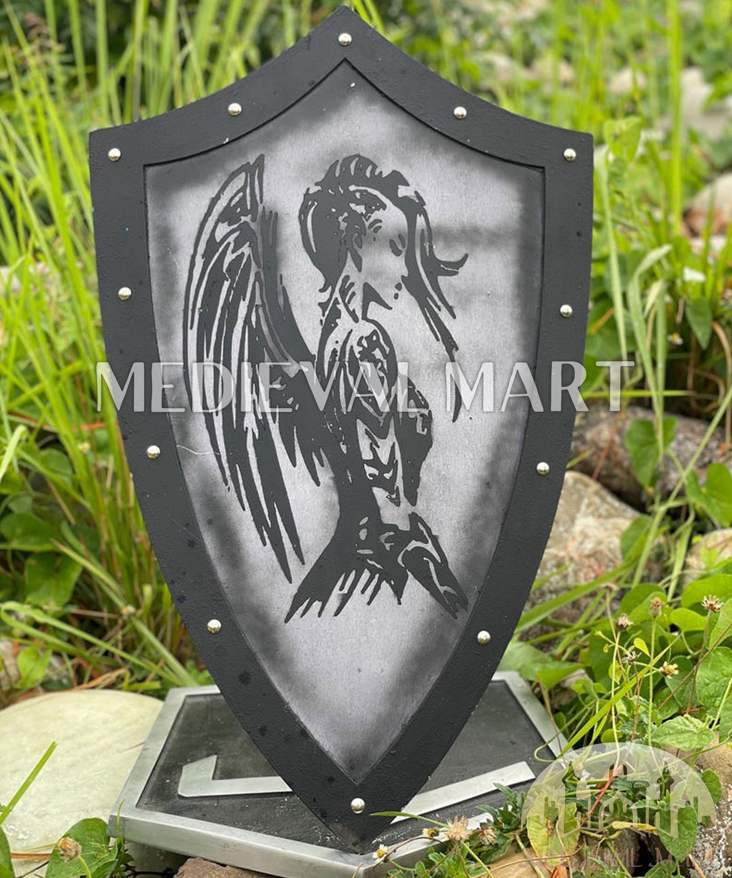 MEDIEVALMART FR Bouclier Médiéval Templier Inspiré de la Croix Zelda & Diable en Bois – Finition Bleue & Or | Cadeau pour Noël