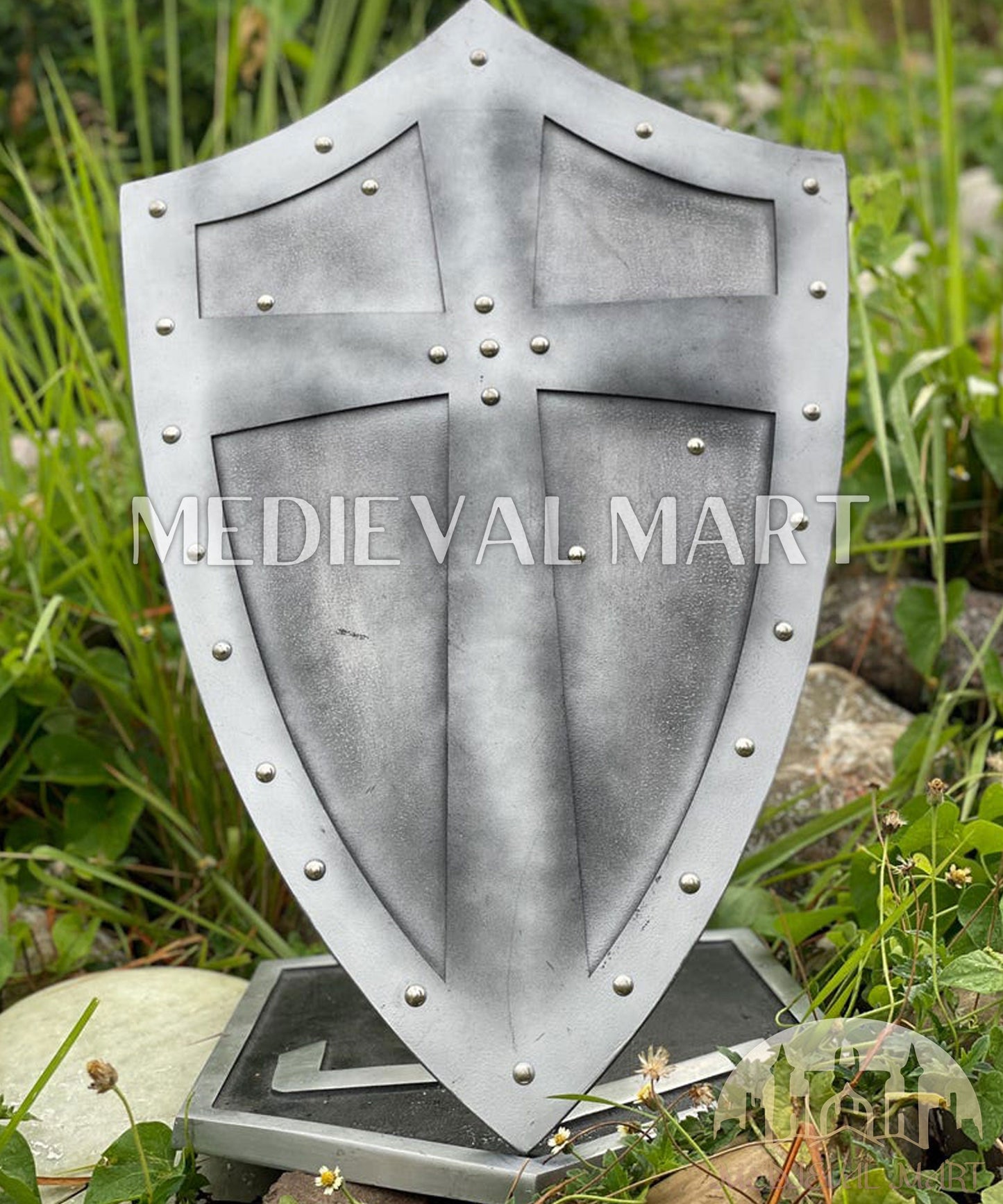 MEDIEVALMART FR Bouclier Médiéval Templier Inspiré de la Croix Zelda & Diable en Bois – Finition Bleue & Or | Cadeau pour Noël