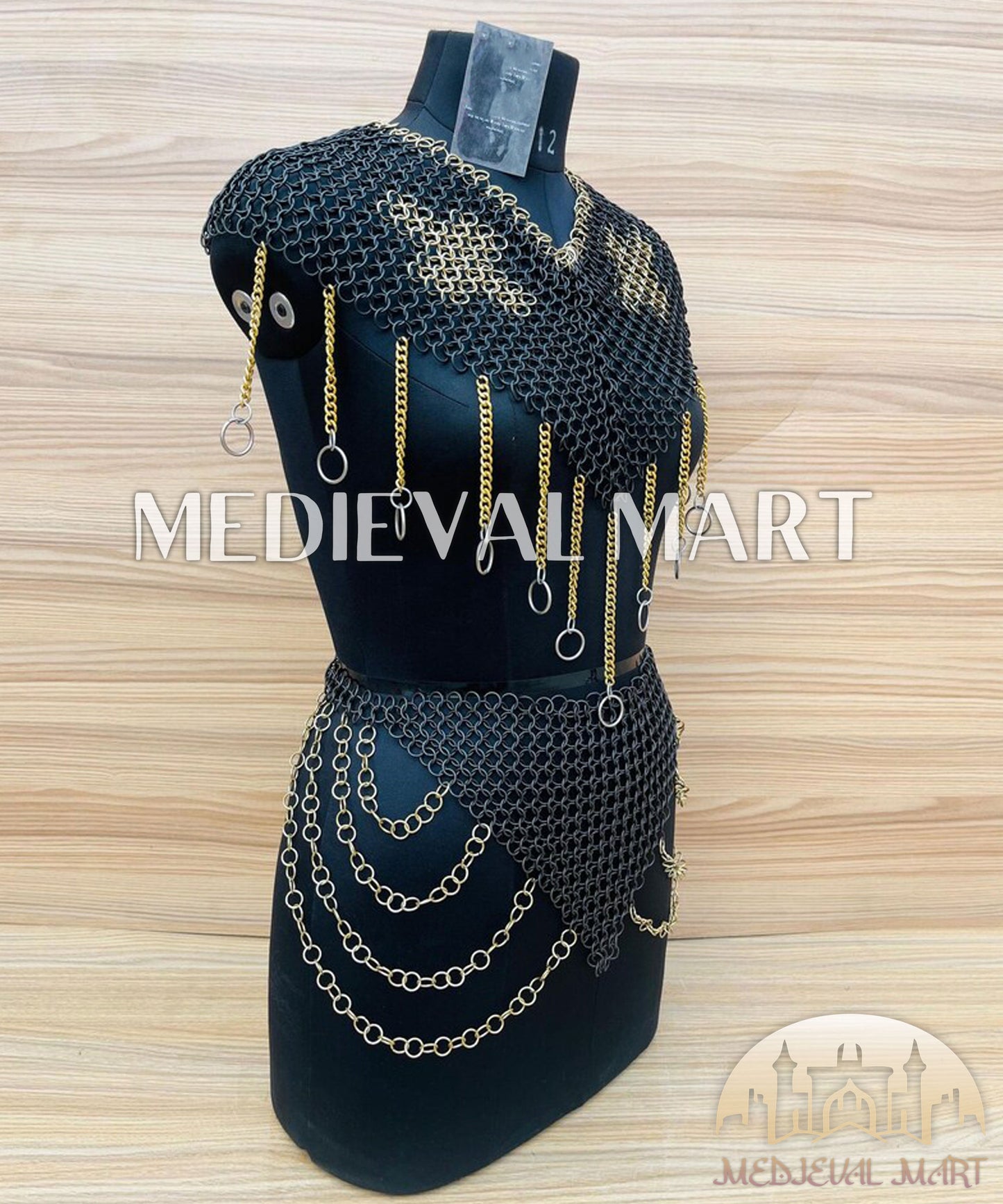 MEDIEVALMART FR Bouclier Viking Iconique Valhalla Noir/Gris – Ivar le Désossé avec Pointes en Fer | Cadeau pour Papa