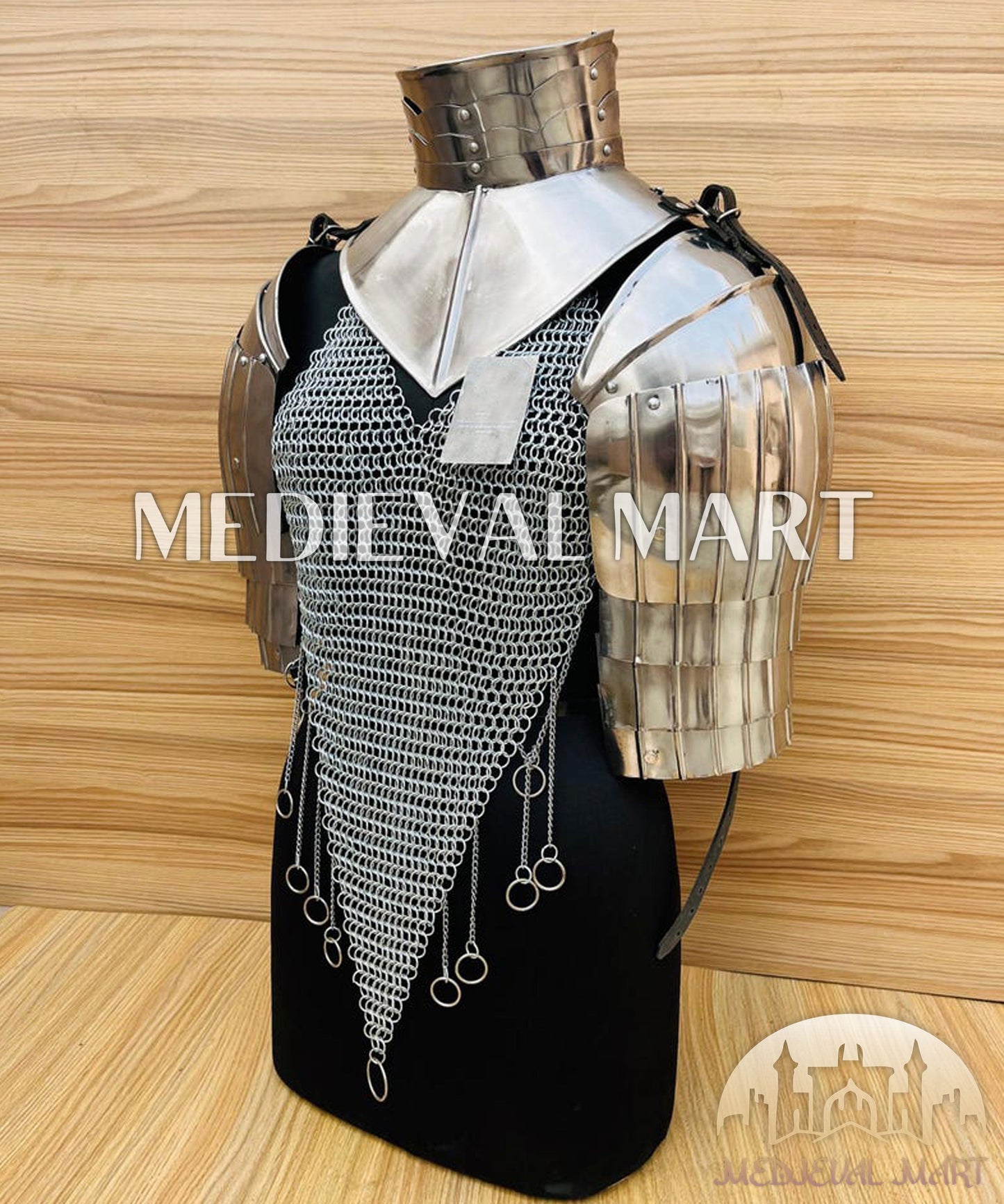 MEDIEVALMART FR Bouclier Viking Iconique Valhalla Noir/Gris – Ivar le Désossé avec Pointes en Fer | Cadeau pour Papa