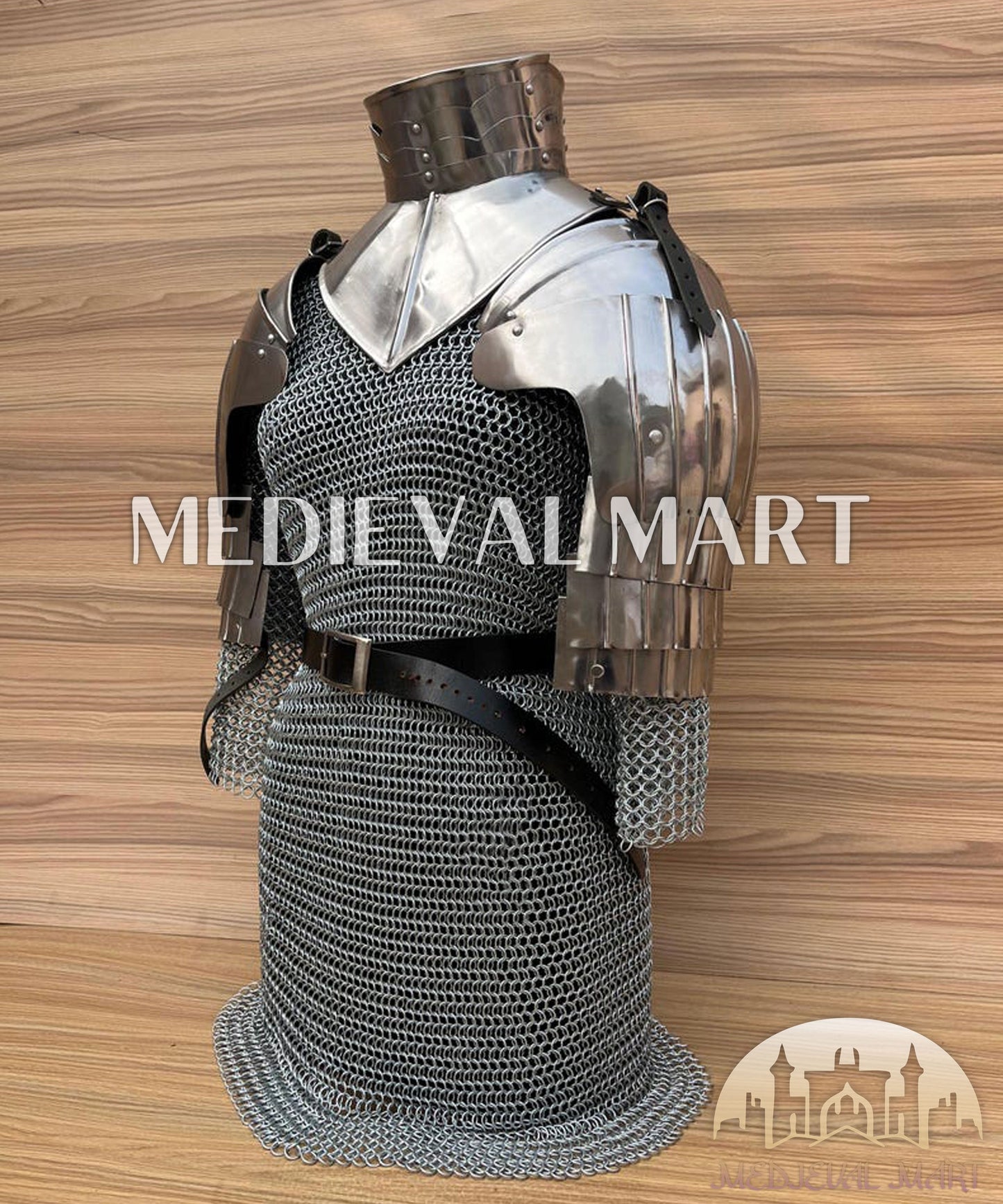 MEDIEVALMART FR Bouclier Viking Iconique Valhalla Noir/Gris – Ivar le Désossé avec Pointes en Fer | Cadeau pour Papa
