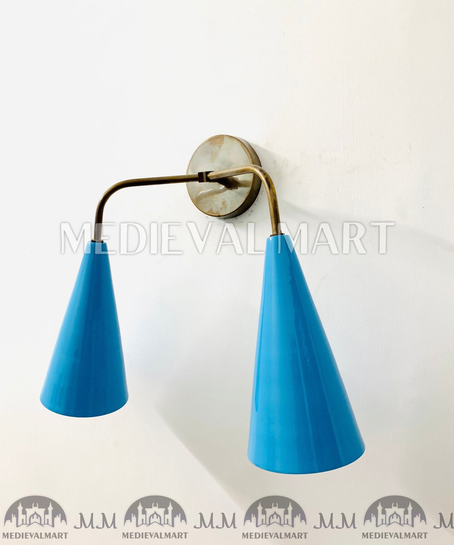 MEDIEVALMART FR Applique Murale À Double Cône En Laiton Marron, Lampe De Coiffeuse Fabriquée À La Main