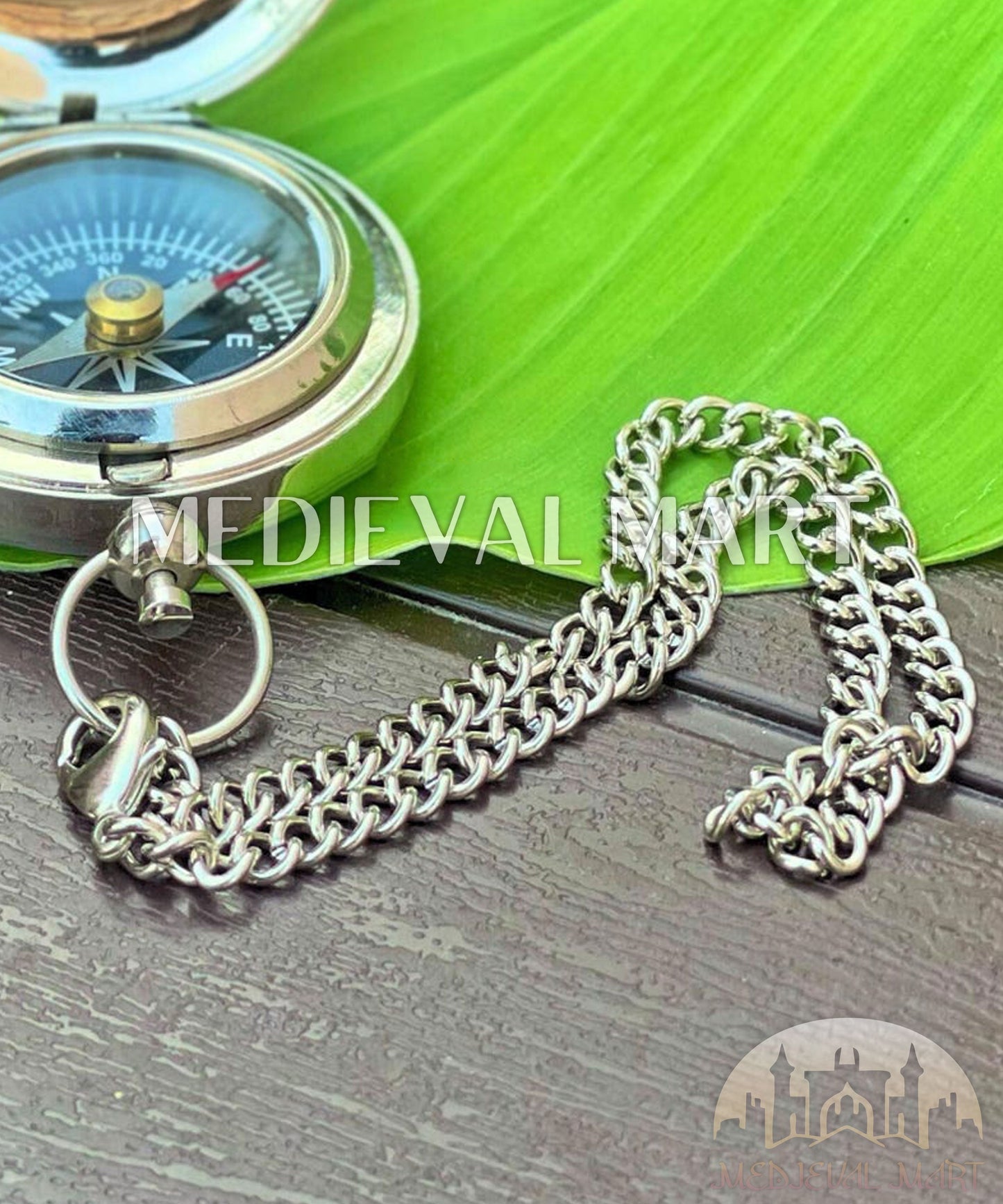 MEDIEVALMART FR Boussole Nautique Vintage Trip Gear en Laiton – Finition Or Brillant avec Base en Bois | Cadeau pour Maman