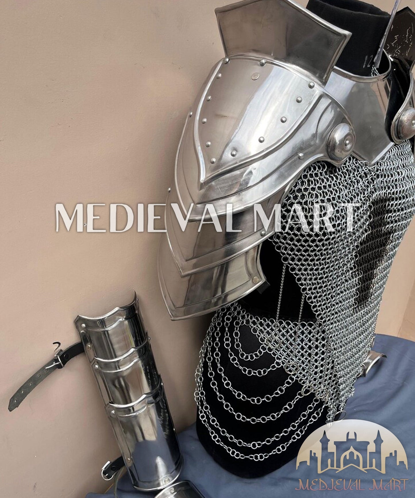 MEDIEVALMART FR Armure de Combat du XIVe Siècle – Ensemble Complet d’Armure de Buhurt avec Bassinet Klappvisor & Épée