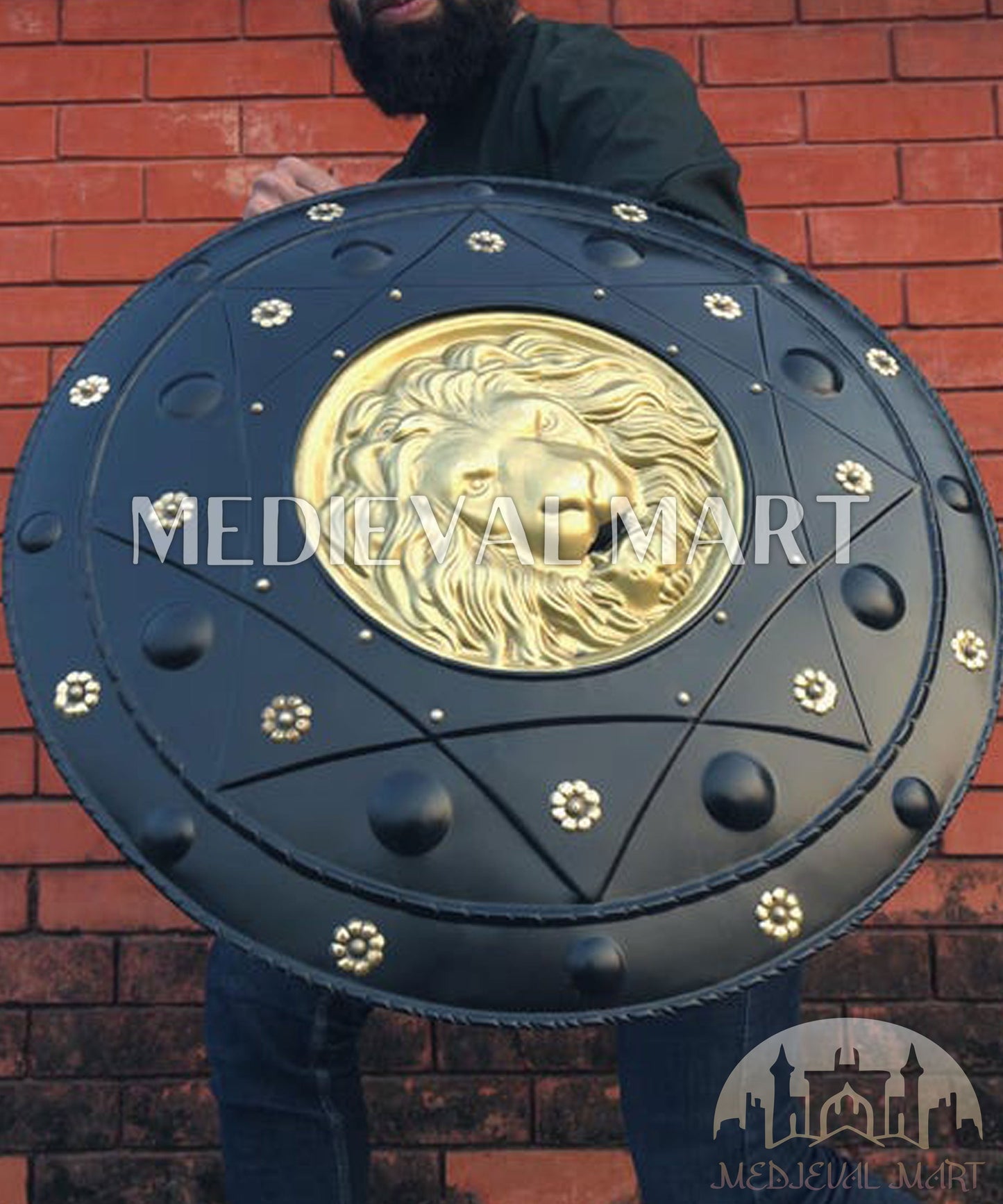 MEDIEVALMART FR Bouclier Médiéval Templier Inspiré de la Croix Zelda & Diable en Bois – Finition Bleue & Or | Cadeau pour Noël