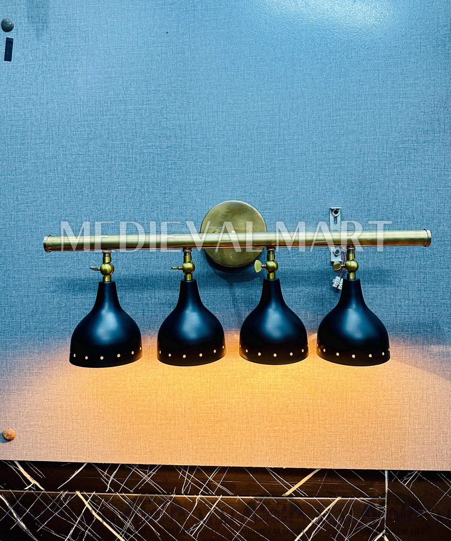 MEDIEVALMART FR Applique Murale À Double Cône En Laiton Marron, Lampe De Coiffeuse Fabriquée À La Main