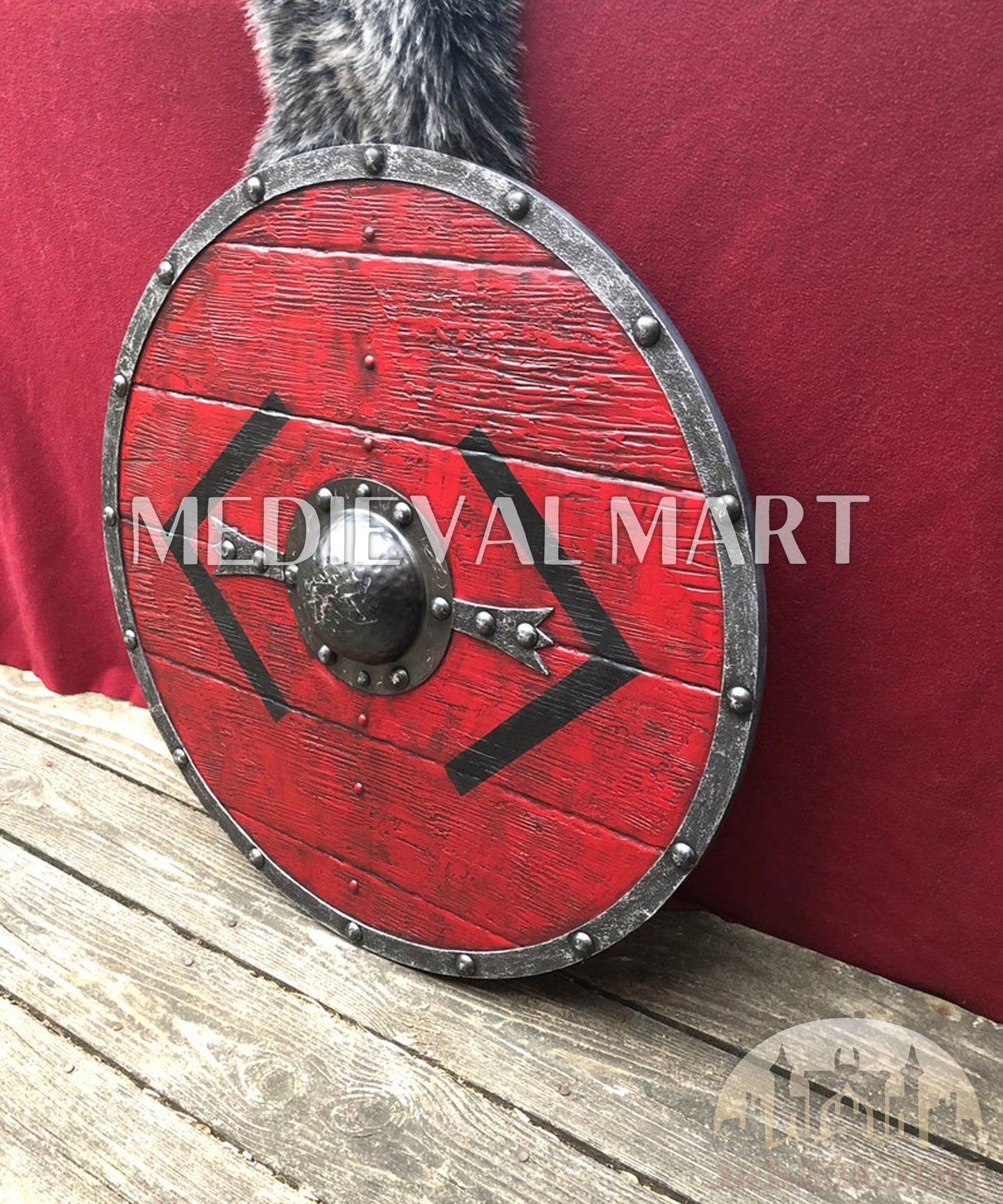 MEDIEVALMART FR Bouclier Viking Iconique Jarl Borg à Pointes en Fer – Bouclier Viking Battleworn | Cadeau pour Papa