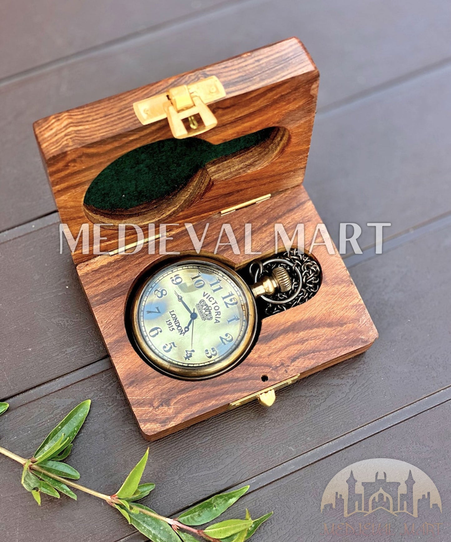 MEDIEVALMART FR Boussole Nautique Vintage Trip Gear en Laiton – Finition Or Brillant avec Base en Bois | Cadeau pour Maman