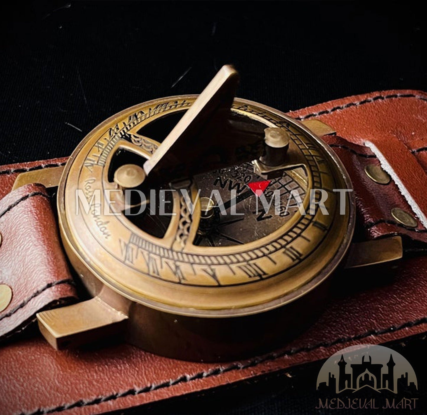 MEDIEVALMART FR Boussole Nautique Vintage Trip Gear en Laiton – Finition Or Brillant avec Base en Bois | Cadeau pour Maman