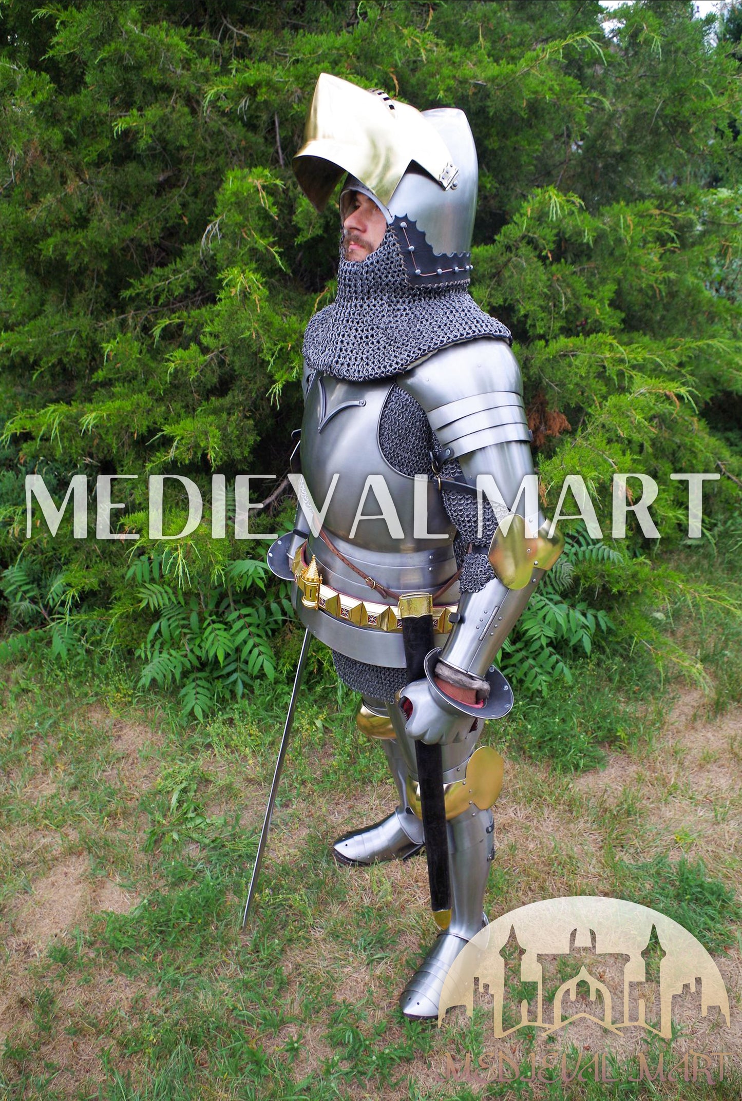 MEDIEVALMART FR Armure de Combat du XIVe Siècle – Ensemble Complet d’Armure de Buhurt avec Bassinet Klappvisor & Épée