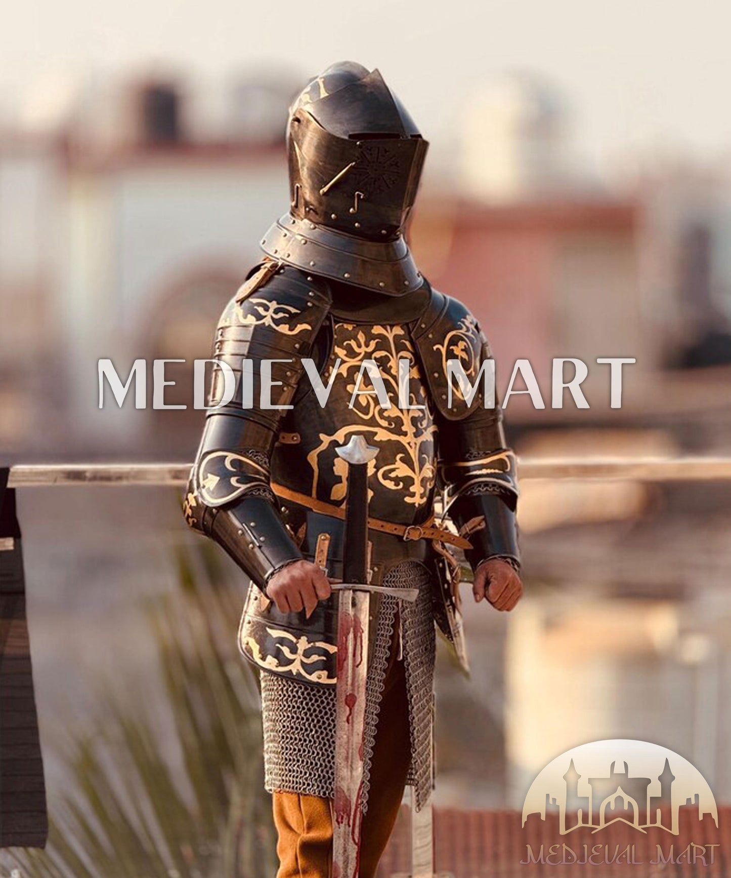 MEDIEVALMART FR Armure Médiévale de l’Empire Romain Kastenbrust – Armure Complète en Plaques avec Épée Alexander (ROA 1332)