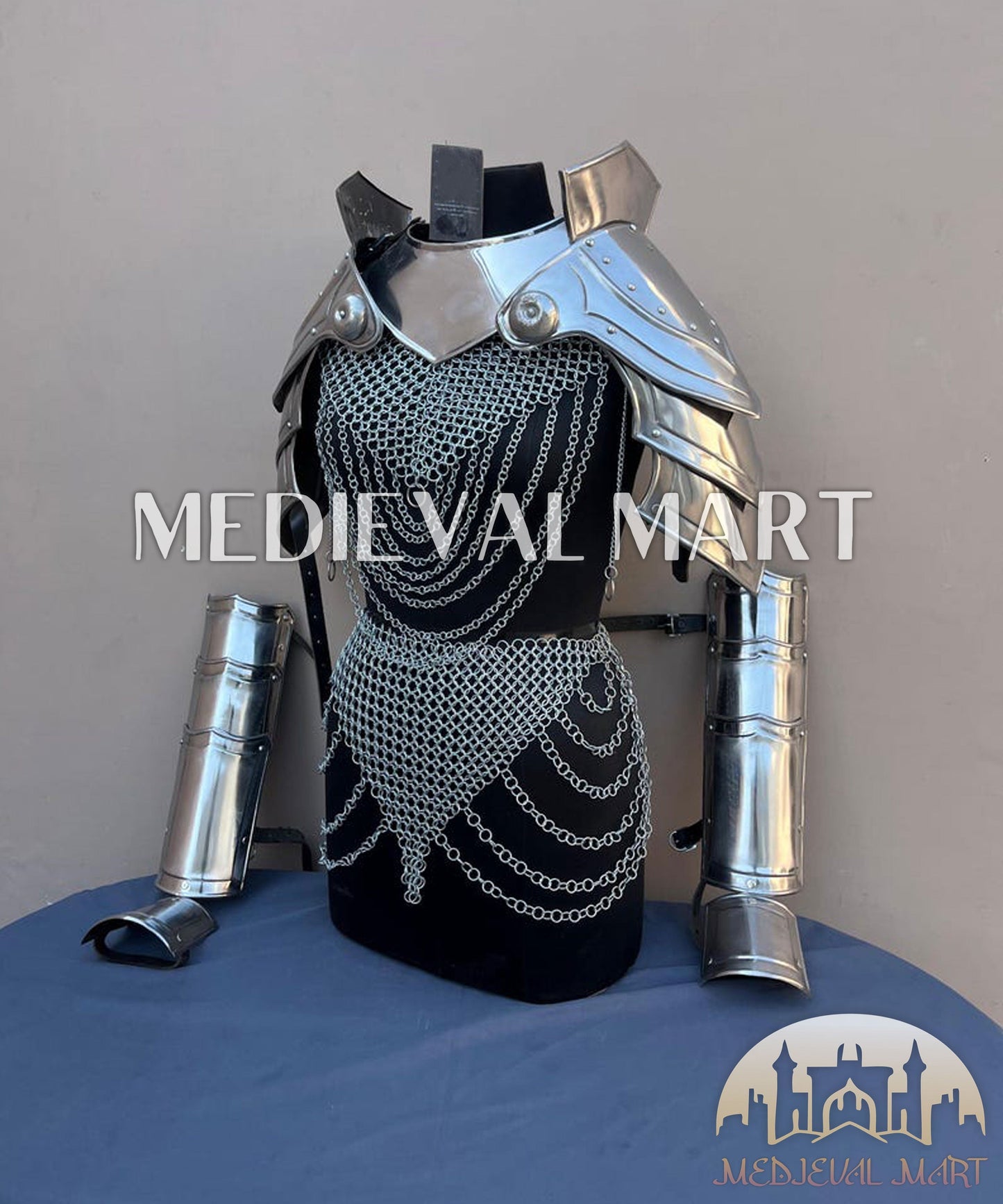 MEDIEVALMART FR Bouclier Viking Iconique Valhalla Noir/Gris – Ivar le Désossé avec Pointes en Fer | Cadeau pour Papa