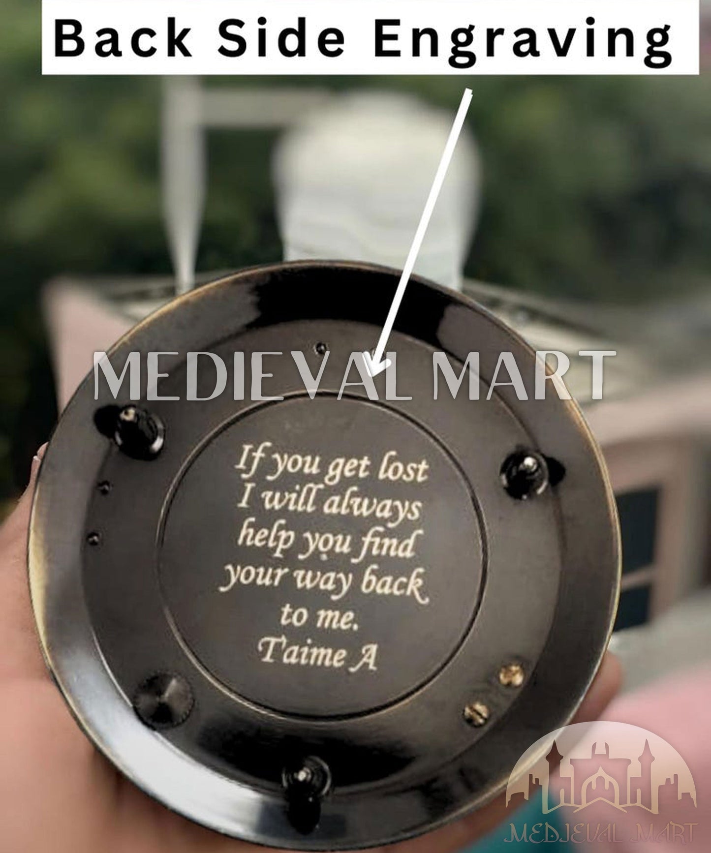 MEDIEVALMART FR Boussole Nautique Vintage Trip Gear en Laiton – Finition Or Brillant avec Base en Bois | Cadeau pour Maman