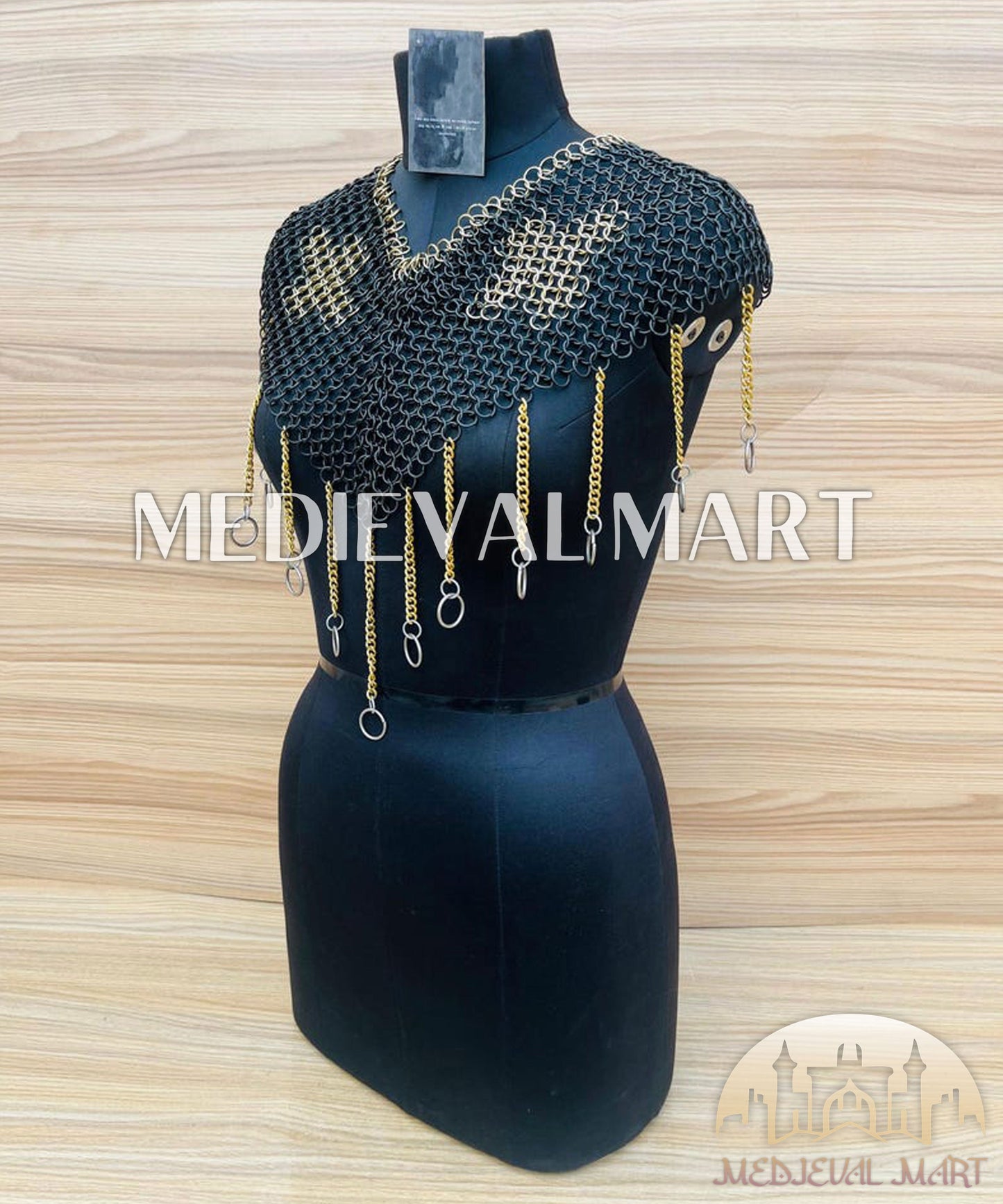 MEDIEVALMART FR Bouclier Viking Iconique Valhalla Noir/Gris – Ivar le Désossé avec Pointes en Fer | Cadeau pour Papa