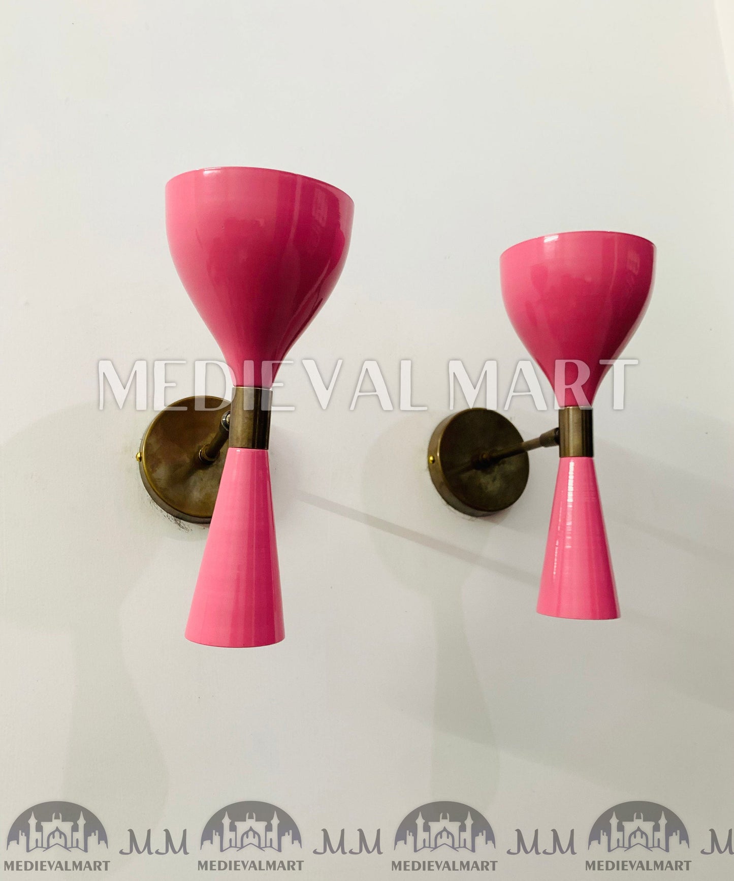 MEDIEVALMART FR Applique Murale À Double Cône En Laiton Marron, Lampe De Coiffeuse Fabriquée À La Main