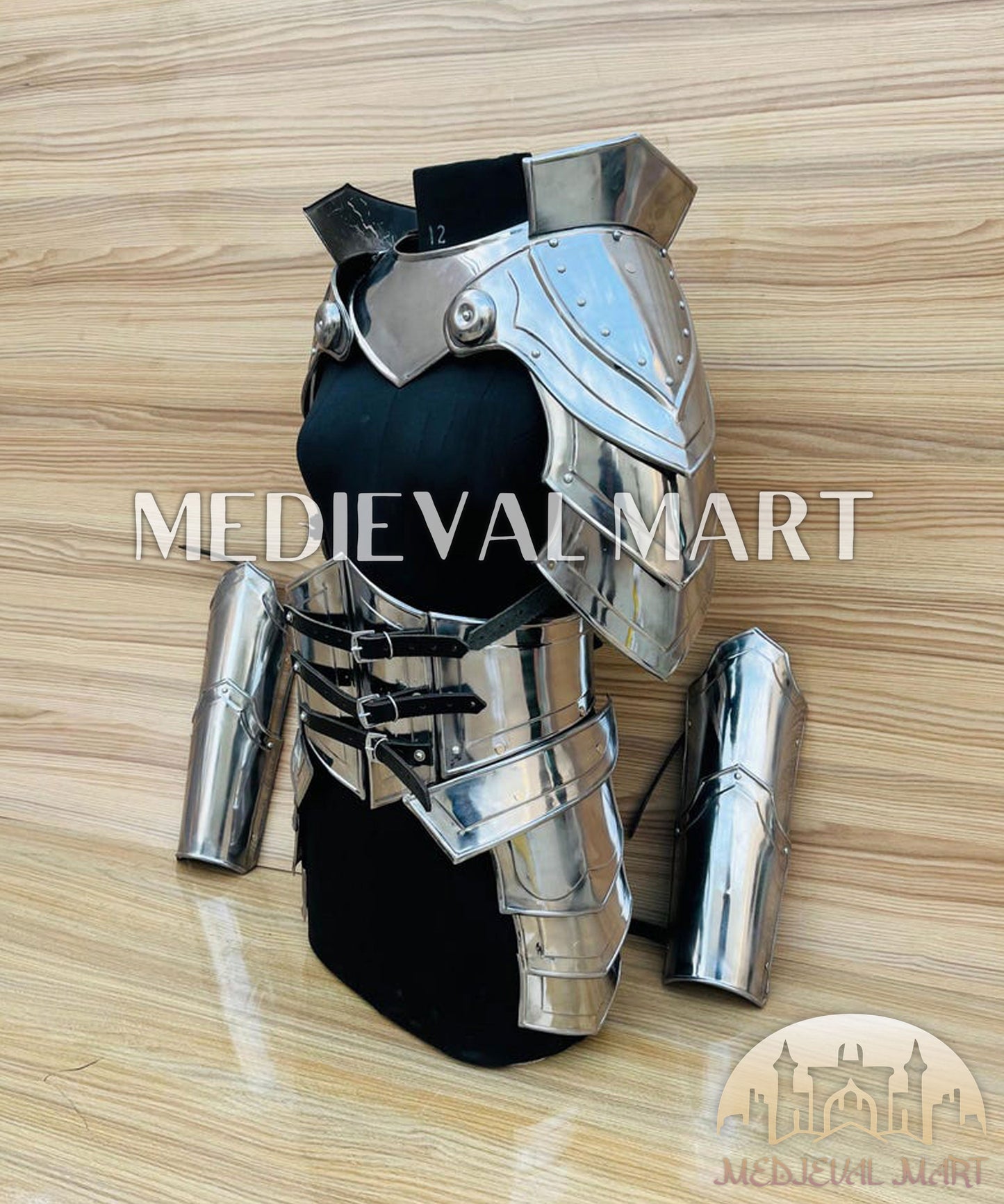 MEDIEVALMART FR Bouclier Viking Iconique Valhalla Noir/Gris – Ivar le Désossé avec Pointes en Fer | Cadeau pour Papa