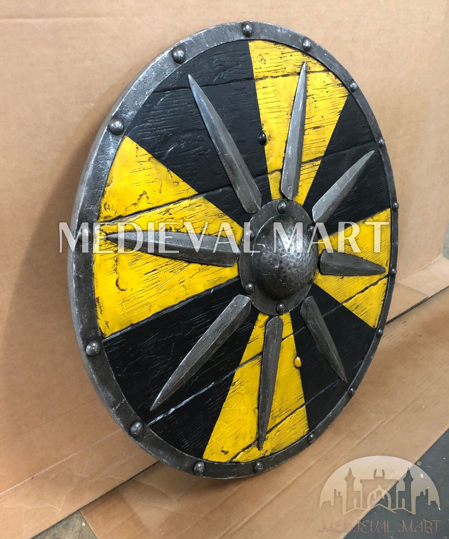 MEDIEVALMART FR Bouclier Viking Iconique Jarl Borg à Pointes en Fer – Bouclier Viking Battleworn | Cadeau pour Papa