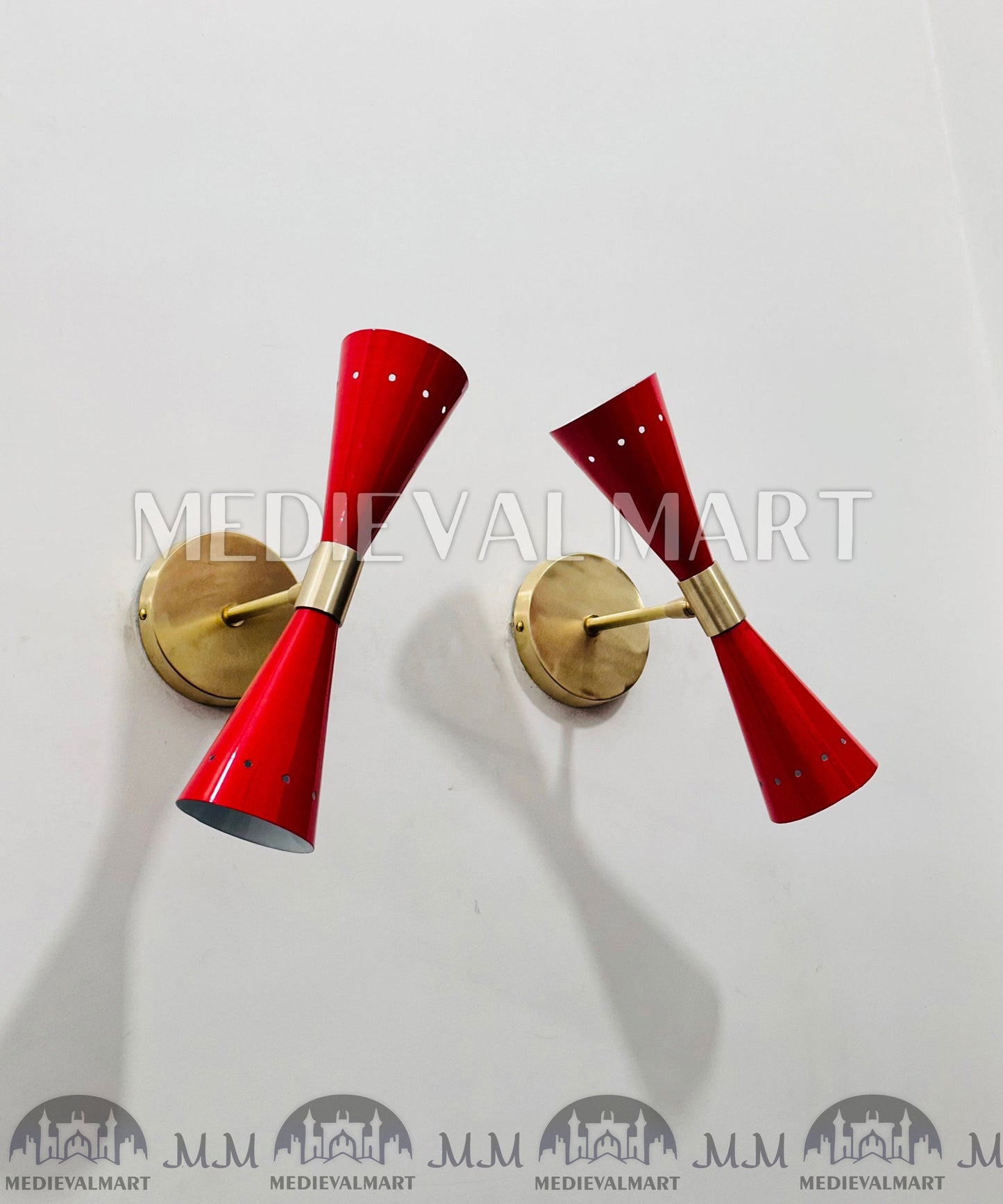 MEDIEVALMART FR Applique Murale À Double Cône En Laiton Marron, Lampe De Coiffeuse Fabriquée À La Main