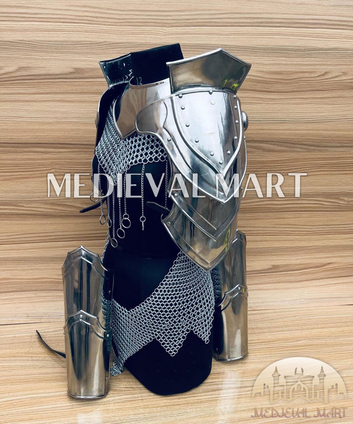 MEDIEVALMART FR Bouclier Viking Iconique Valhalla Noir/Gris – Ivar le Désossé avec Pointes en Fer | Cadeau pour Papa