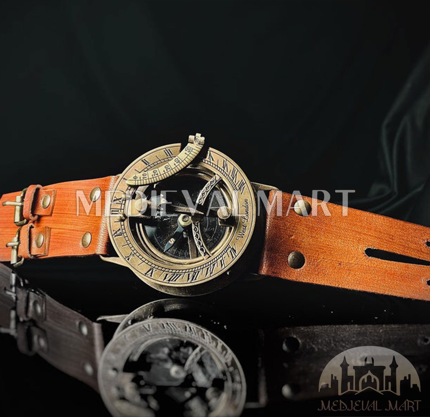 MEDIEVALMART FR Boussole Nautique Vintage Trip Gear en Laiton – Finition Or Brillant avec Base en Bois | Cadeau pour Maman