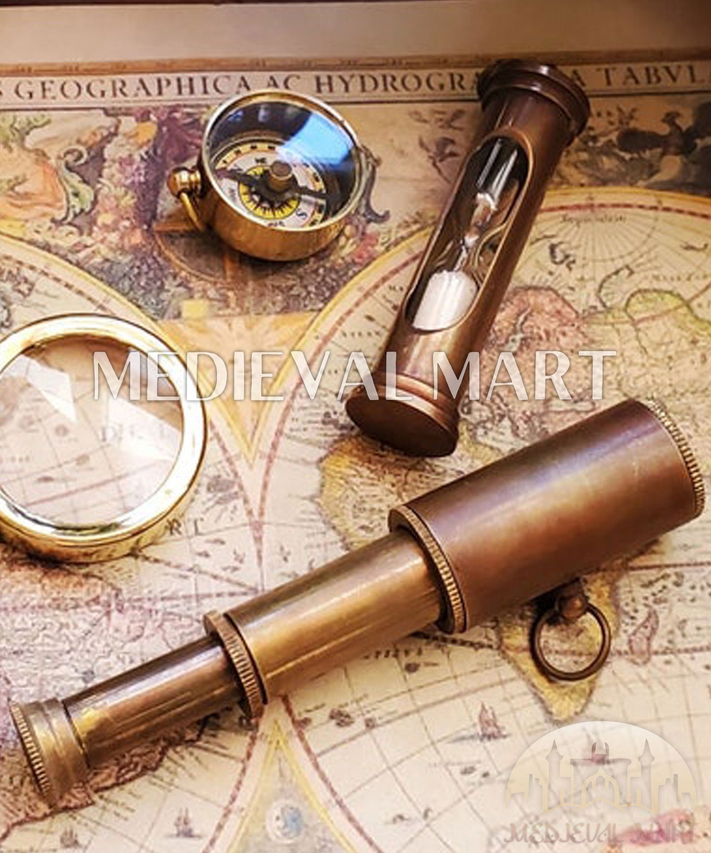 MEDIEVALMART FR Longue-Vue Nautique Antique 50X en Laiton – Télescope Portable de 18" pour Décoration Nautique