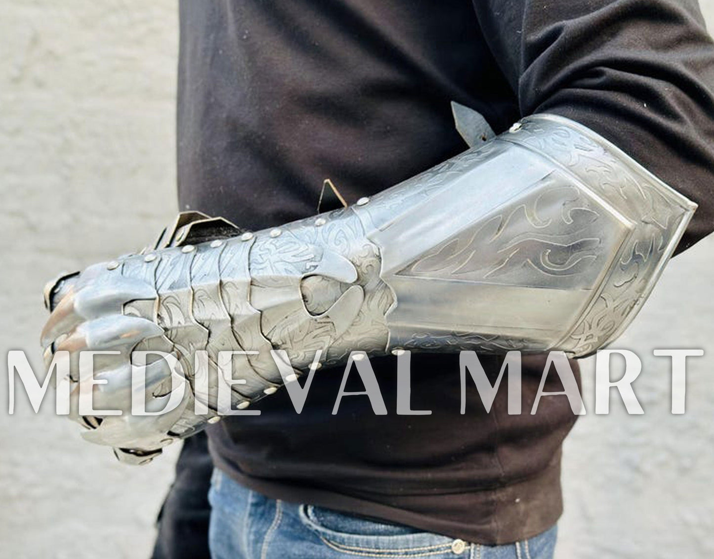 MEDIEVALMART FR Ensemble De Gantelets Dorés Inspirés De Sauron Witcher LOTR Avec Étoile Bleue – Gants D’Armure Cosplay