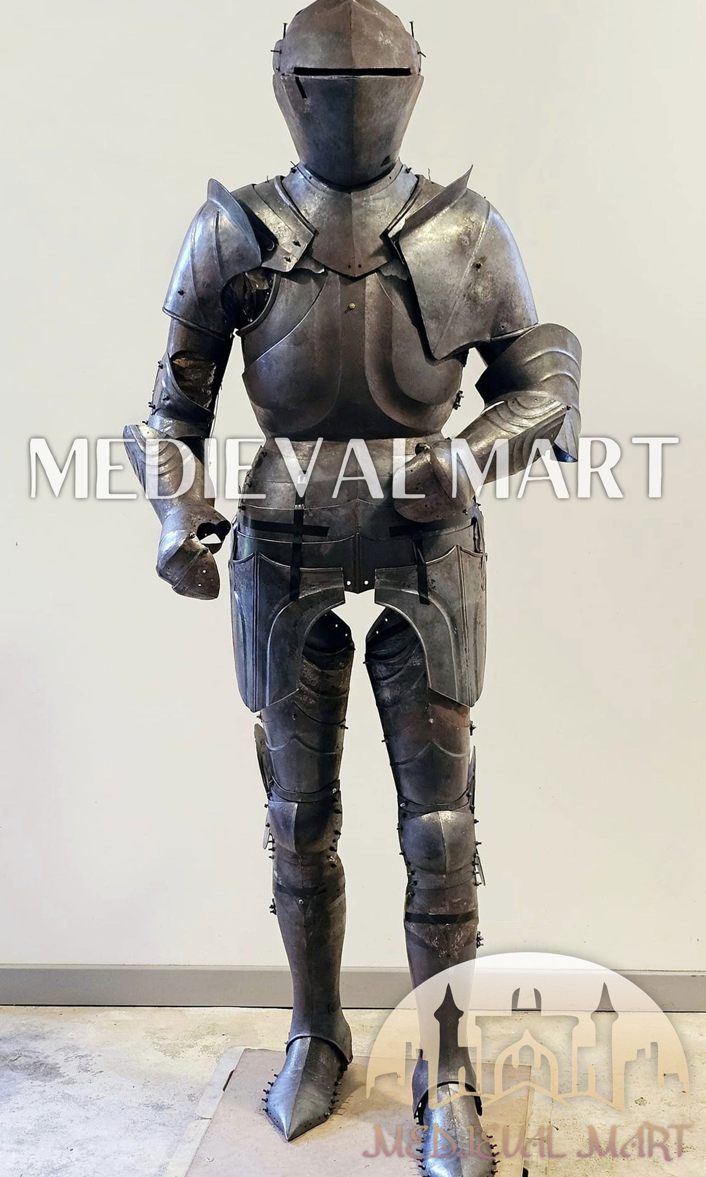 MEDIEVALMART FR Armure de Combat du XIVe Siècle – Ensemble Complet d’Armure de Buhurt avec Bassinet Klappvisor & Épée