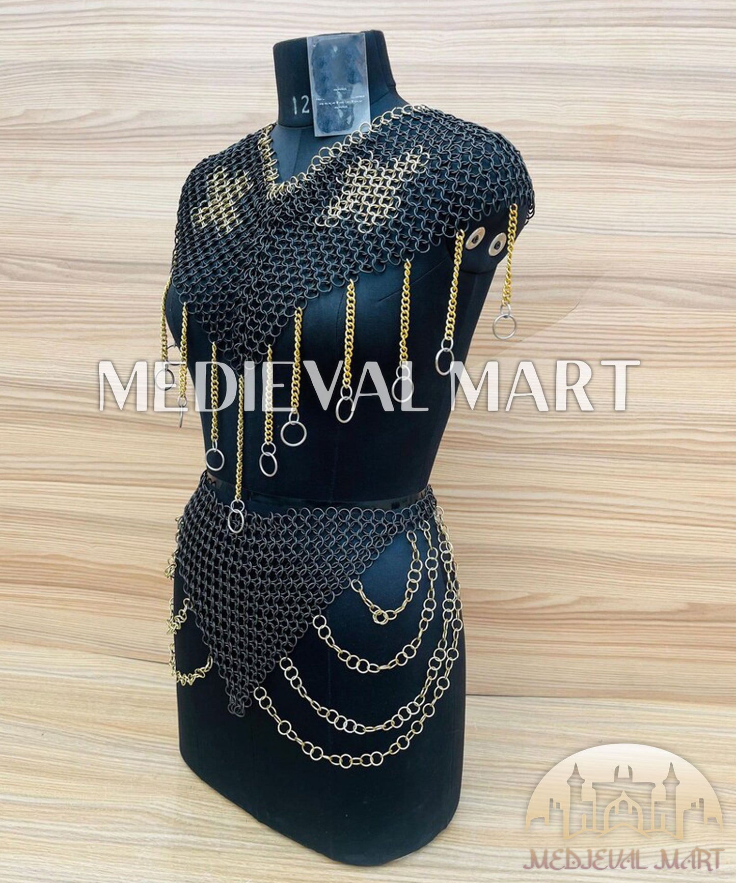 MEDIEVALMART FR Bouclier Viking Iconique Valhalla Noir/Gris – Ivar le Désossé avec Pointes en Fer | Cadeau pour Papa