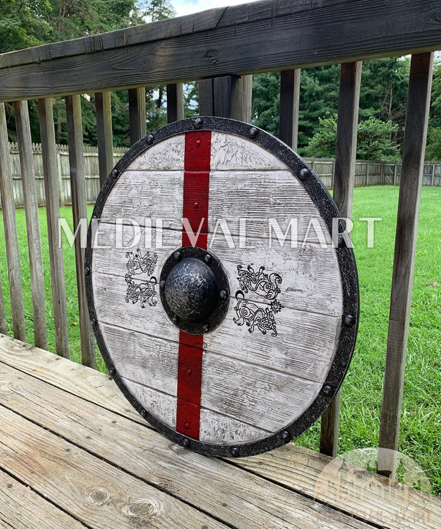 MEDIEVALMART FR Bouclier Viking Iconique Jarl Borg à Pointes en Fer – Bouclier Viking Battleworn | Cadeau pour Papa