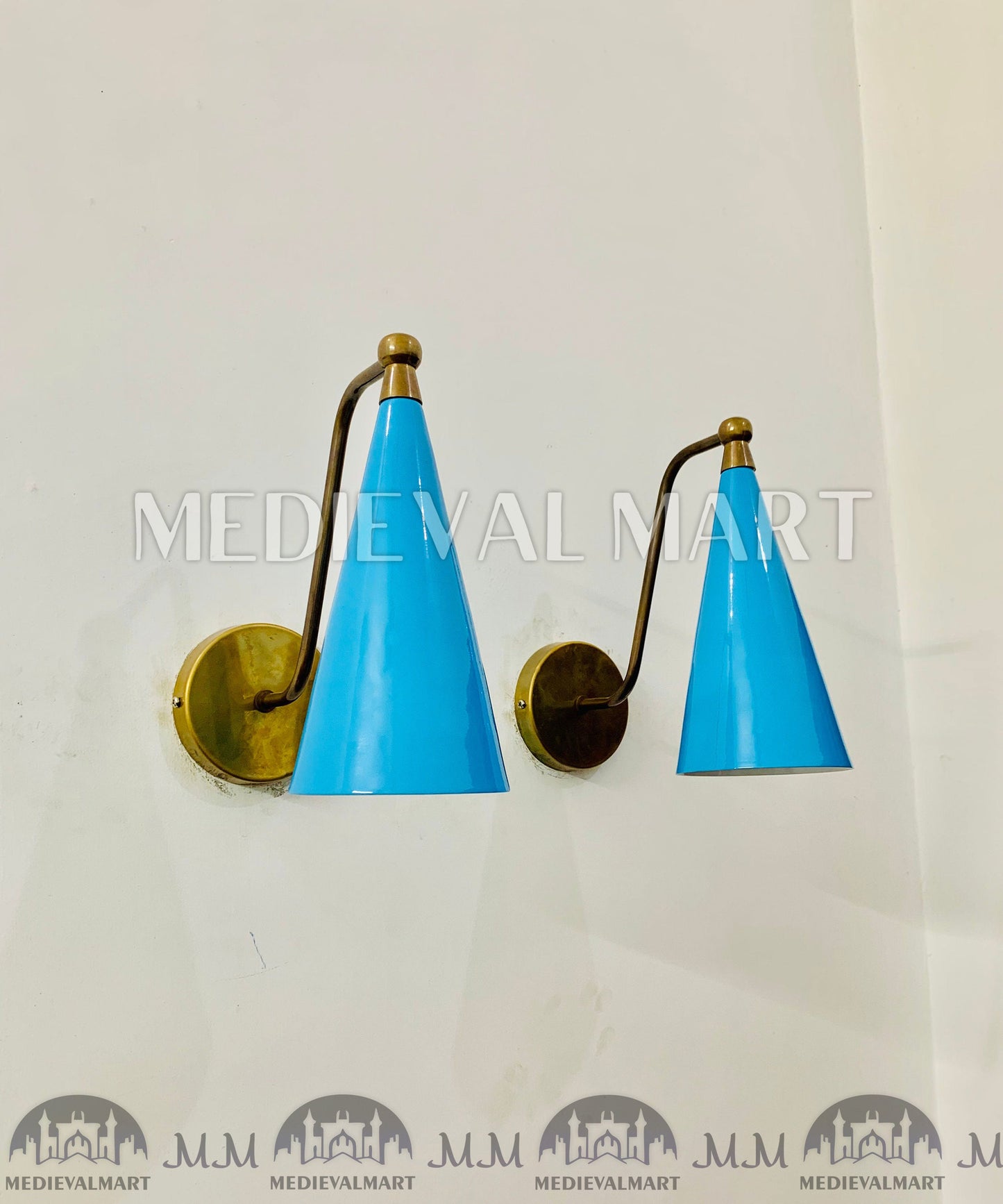 MEDIEVALMART FR Applique Murale À Double Cône En Laiton Marron, Lampe De Coiffeuse Fabriquée À La Main