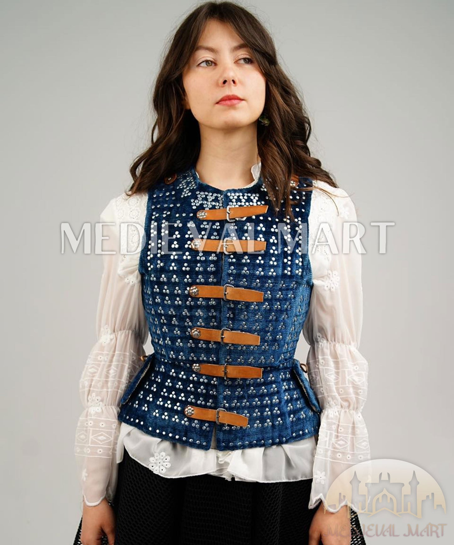 MEDIEVALMART  Brigandine Renaissance Espagnole PREMIUM Bleue – Édition Spéciale Femme – Idéale pour Adolescentes