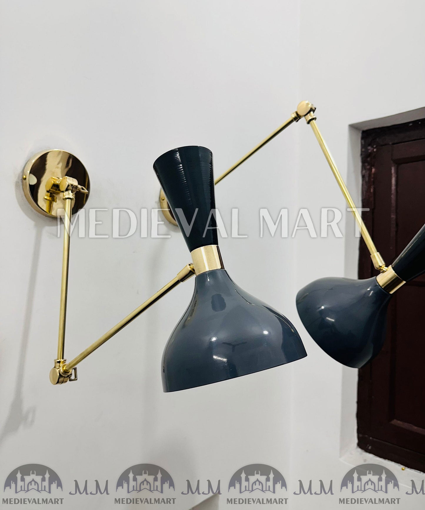 MEDIEVALMART FR Applique Murale À Double Cône En Laiton Marron, Lampe De Coiffeuse Fabriquée À La Main