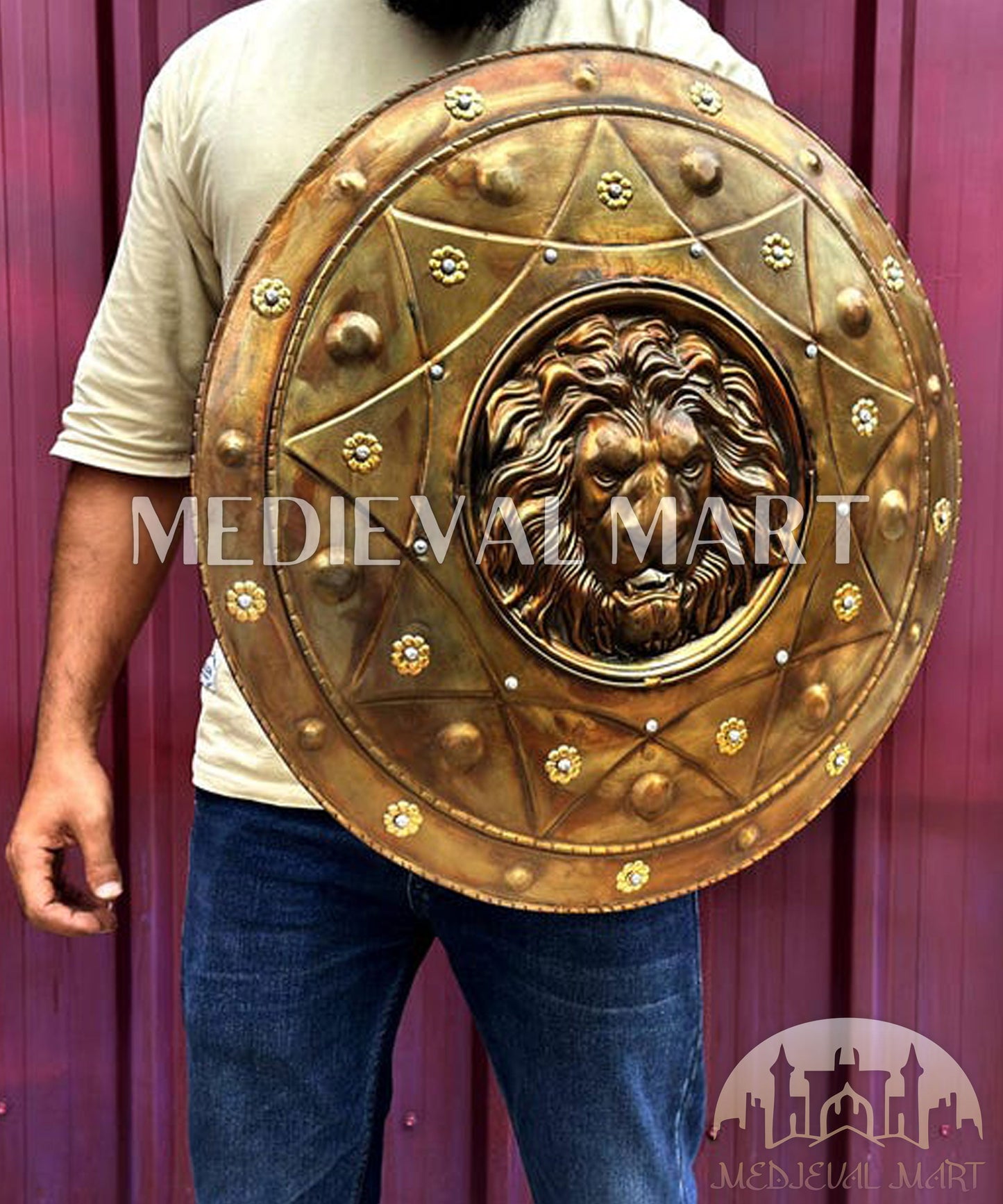 MEDIEVALMART FR Bouclier Médiéval Templier Inspiré de la Croix Zelda & Diable en Bois – Finition Bleue & Or | Cadeau pour Noël