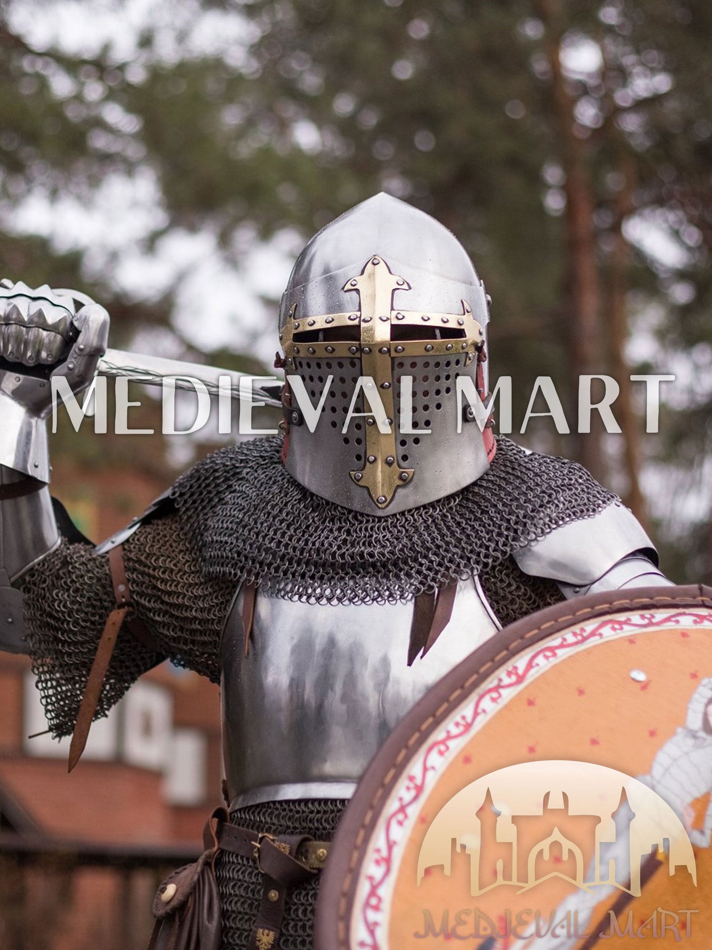 MEDIEVALMART FR Armure de Combat du XIVe Siècle – Ensemble Complet d’Armure de Buhurt avec Bassinet Klappvisor & Épée